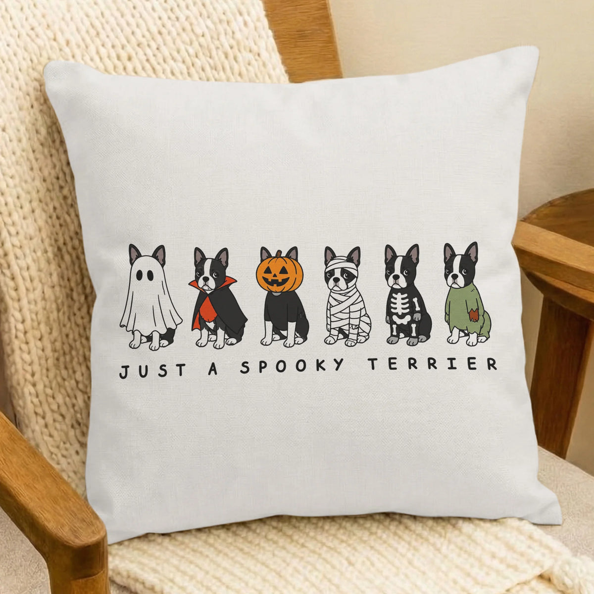 Spooky Boston Terrier Halloween Pillow Cover, Funny Dog Lover Gift