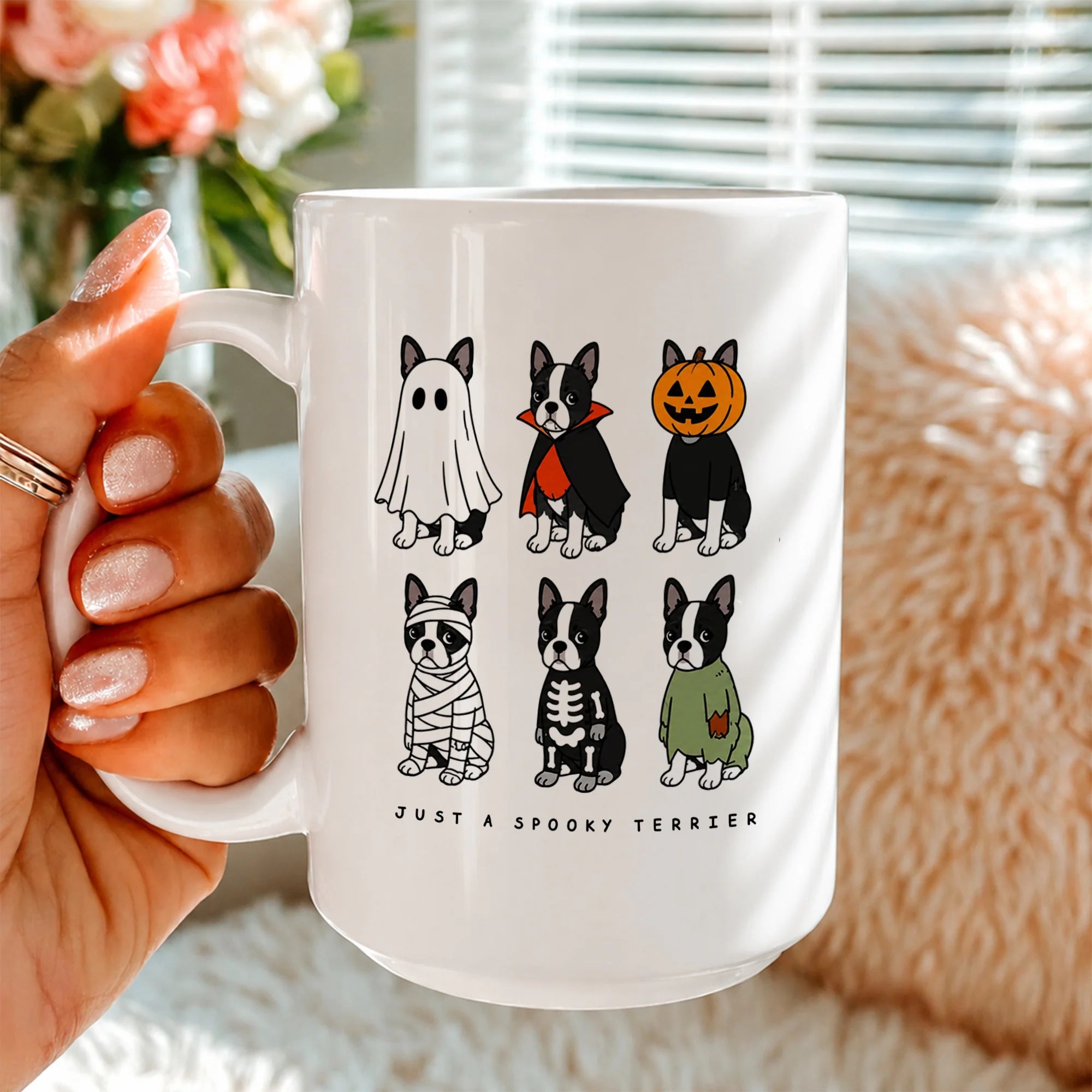 Spooky Boston Terrier Halloween Mug, Funny Dog Lover Gift