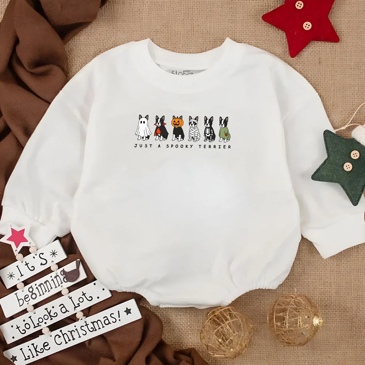 Spooky Boston Terrier Halloween Baby Romper, Funny Dog Lover Gift