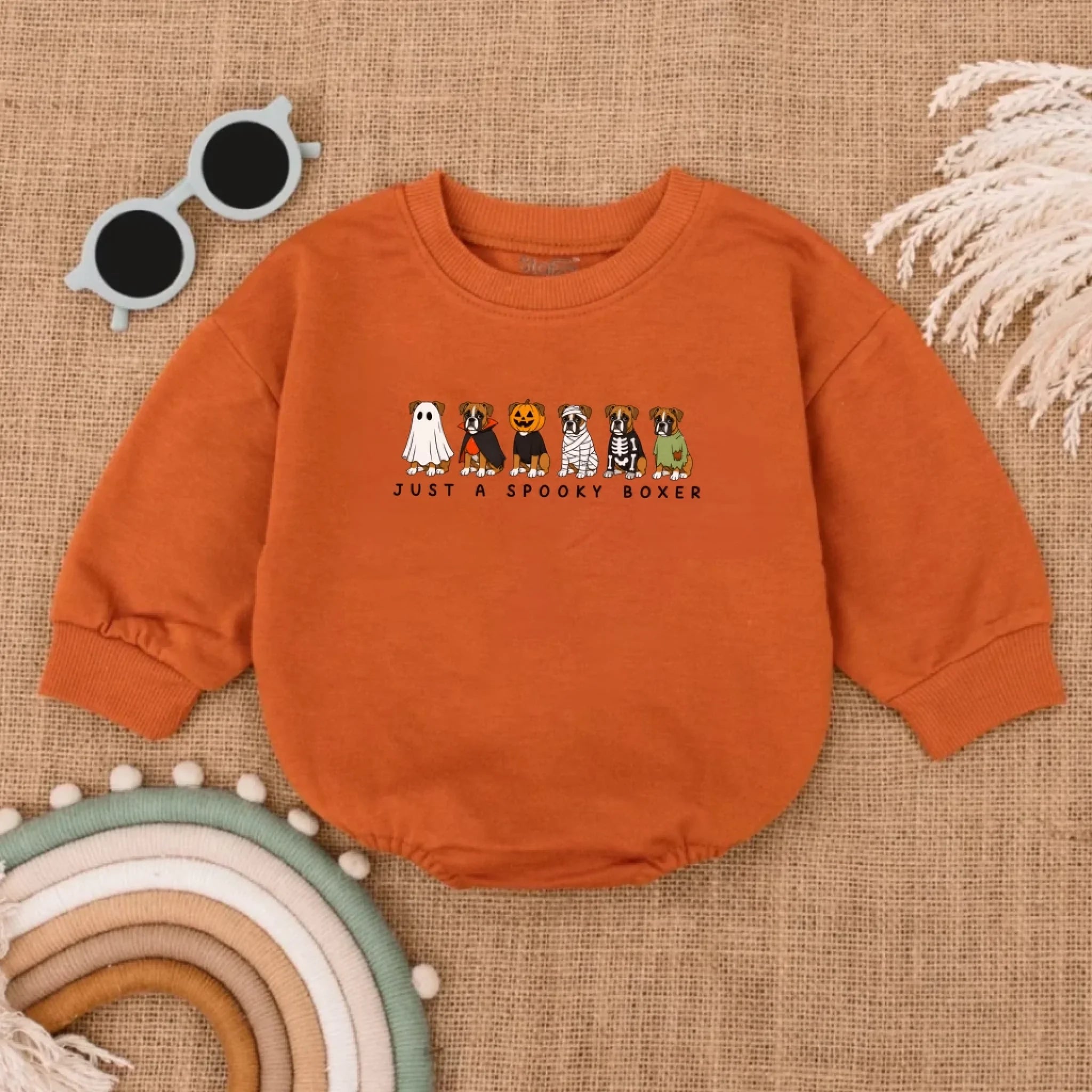 Spooky Boxer Halloween Baby Romper, Cute Funny Dog Lover Gift