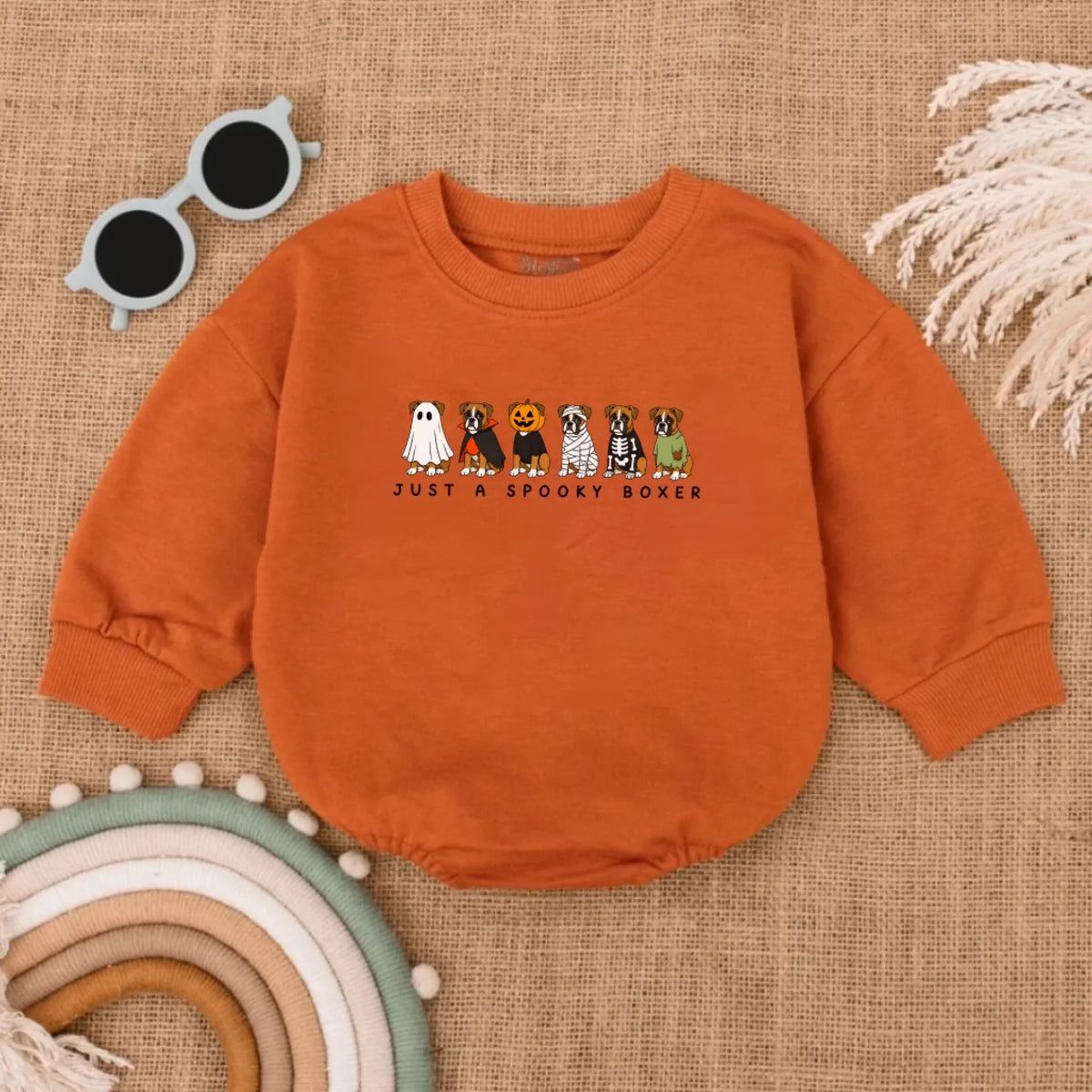 Spooky Boxer Halloween Baby Romper, Cute Funny Dog Lover Gift