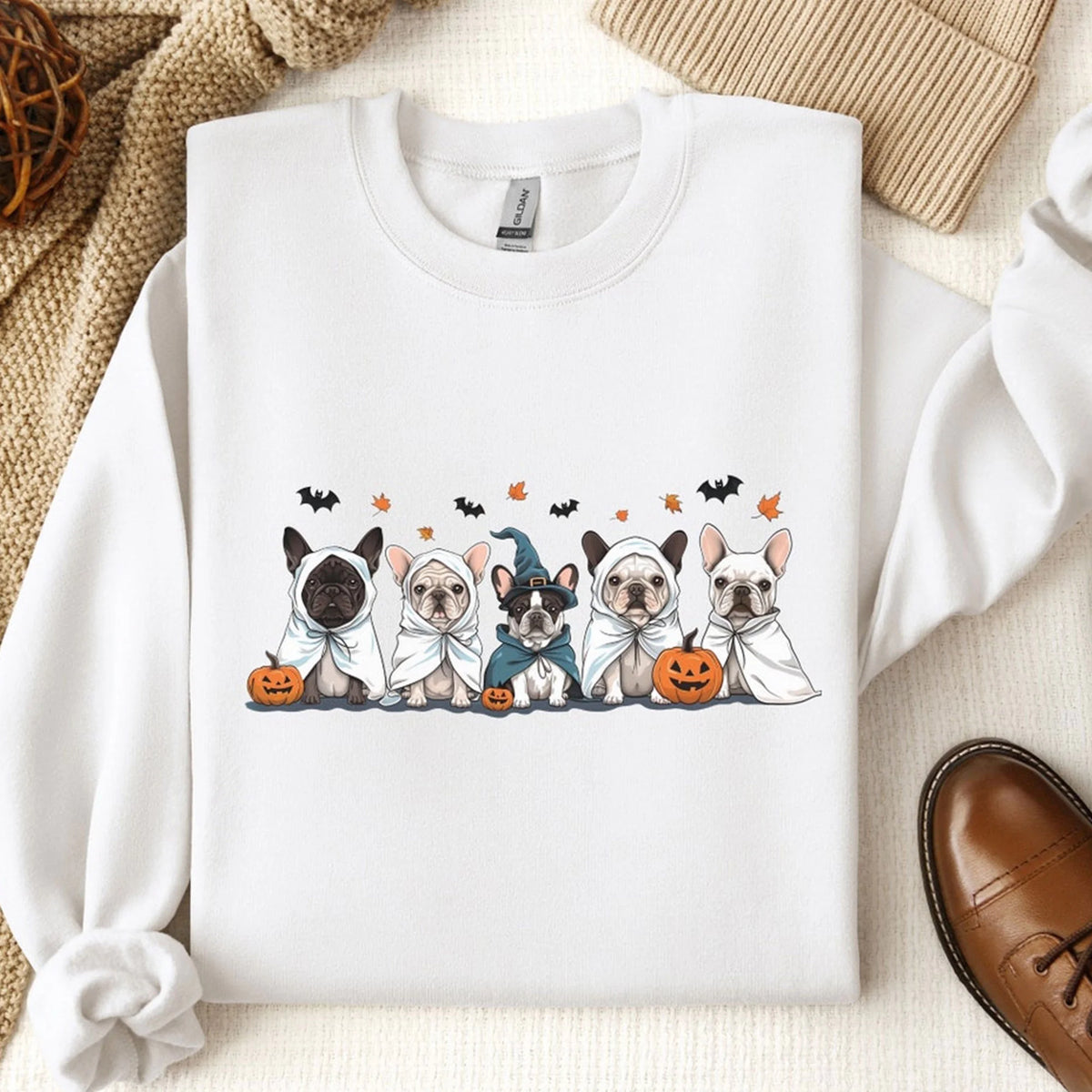 French Bulldog Halloween Sweatshirt, Spooky Ghost Frenchie Dog Mom Gift