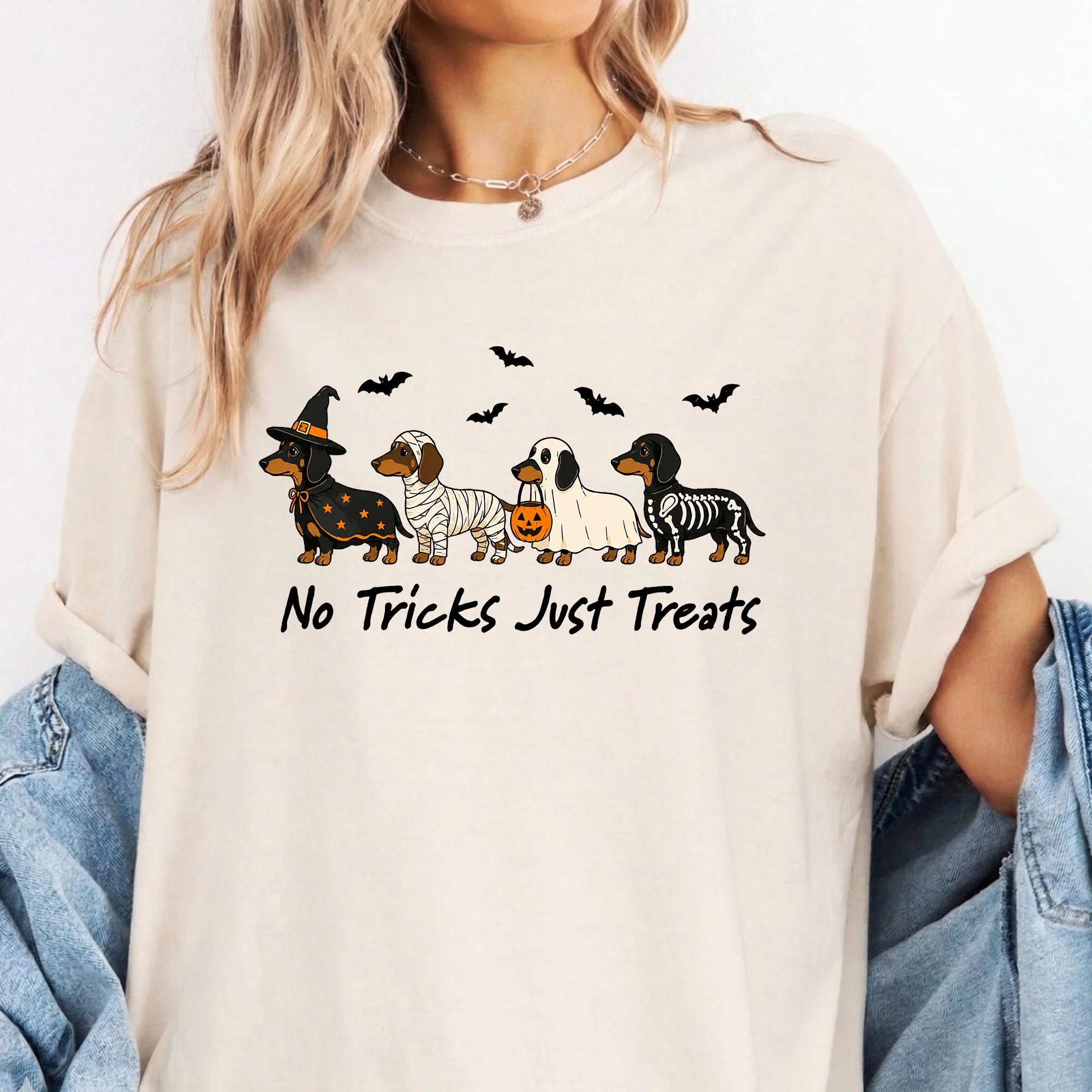 Retro Dachshund Halloween Shirt, Wiener Dog No Tricks Just Treats