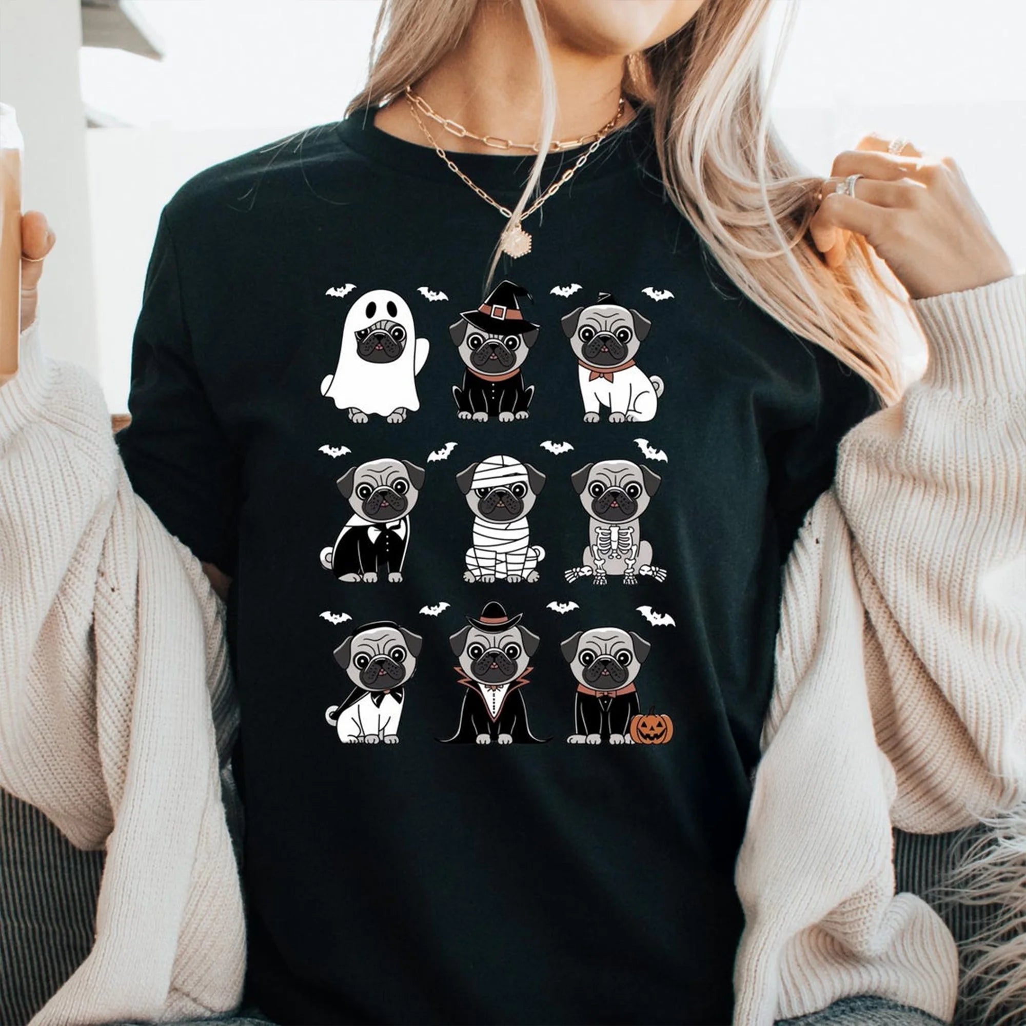 Pug Halloween Spooky Dog Mom Fall Crewneck Dog Lover Gift