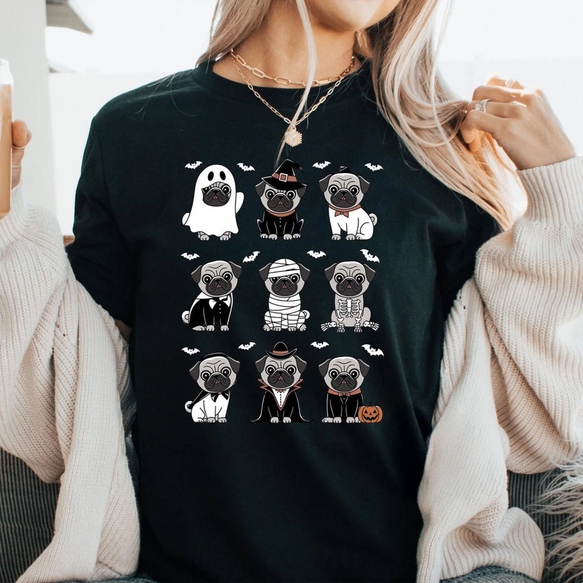 Pug Halloween Spooky Dog Mom Fall Crewneck Dog Lover Gift