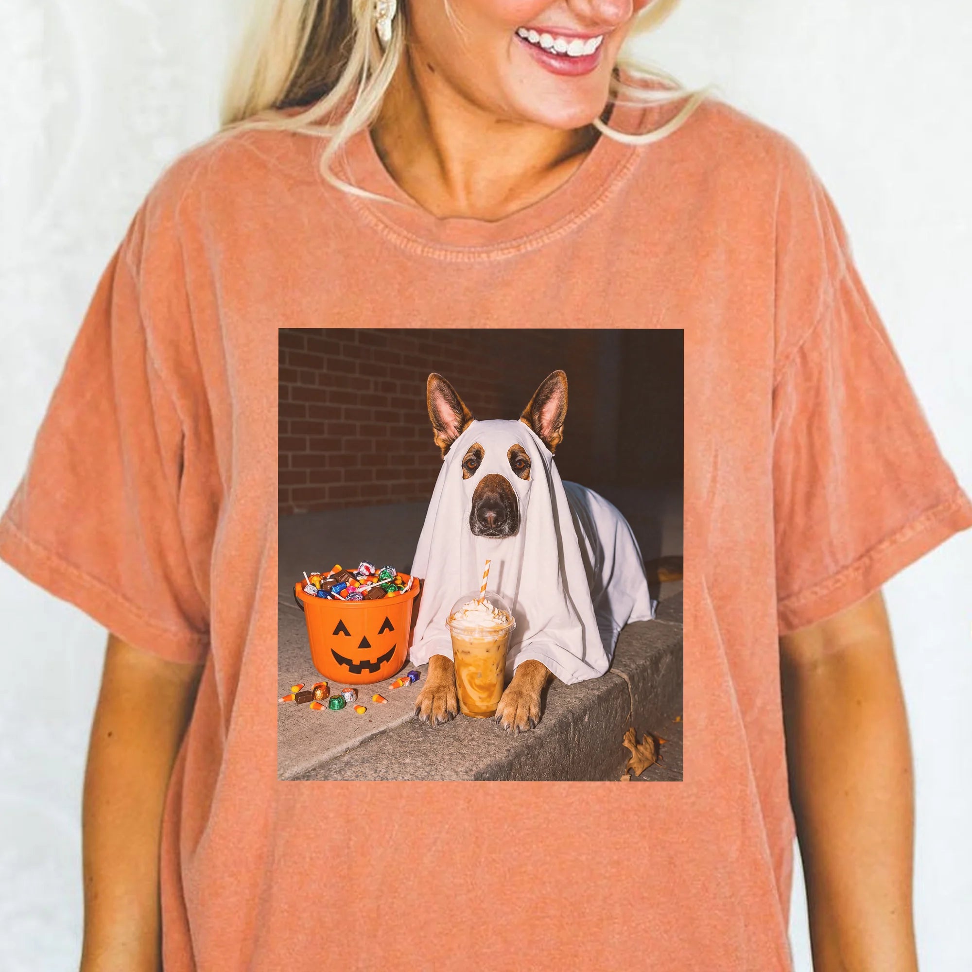 German Shepherd Halloween Iced Coffee Dog Mom Comfort Colors Tee