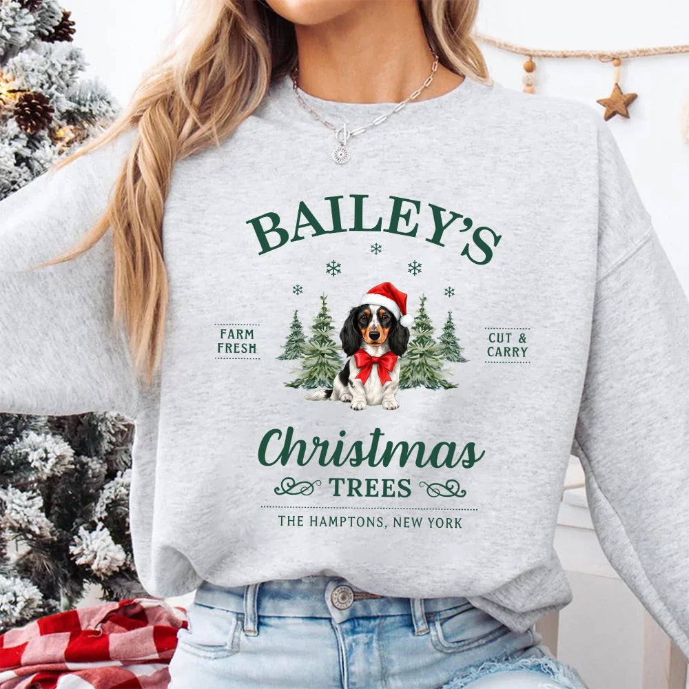 Long-Haired Dachshund Christmas Sweatshirt, Personalized Holiday Sweater, Doxie Mom Gift