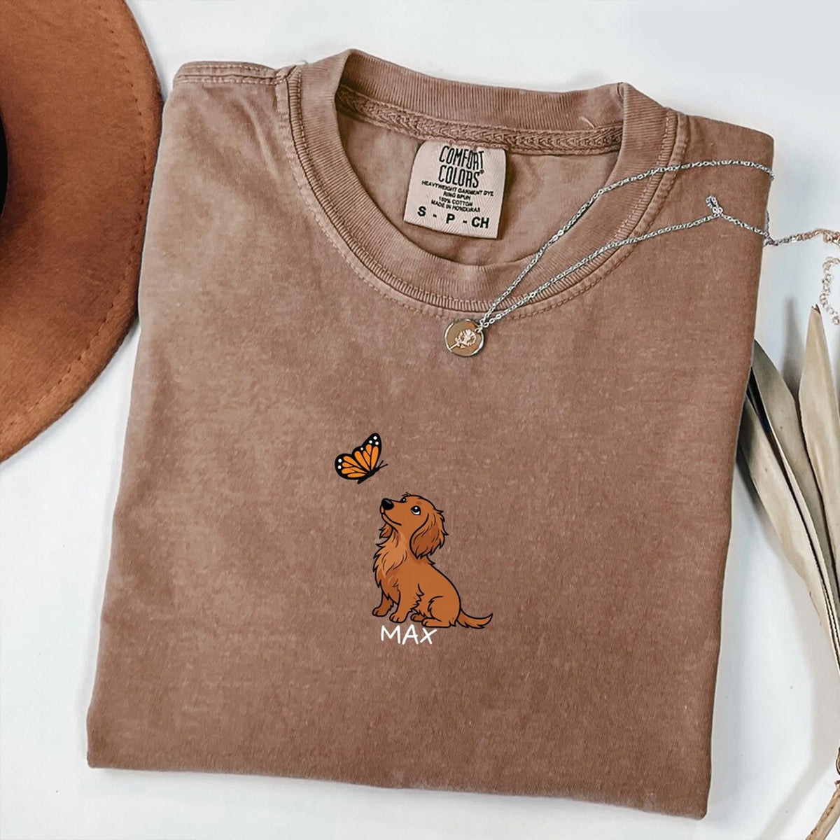 Custom Dachshund Butterfly Shirt, Personalized Name Tee, Dog Mom Gift