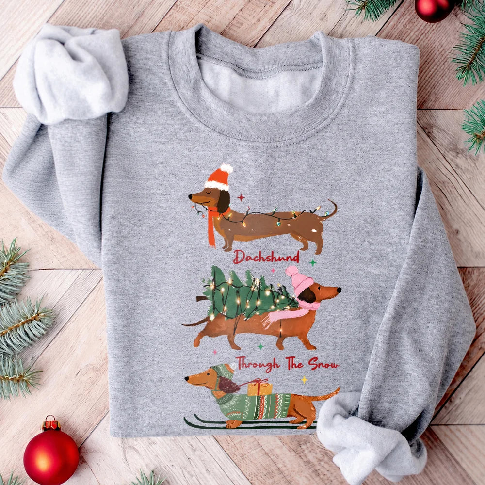 Dachshund Christmas Tree Holiday Sweatshirt, Merry Christmas Winter Gift Shirt