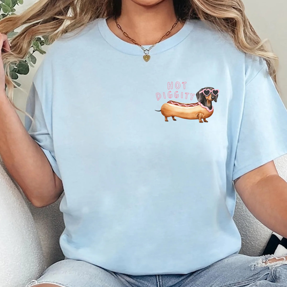 Hot Diggity Hot Dog Dachshund Tee, Funny Doxie Mom Gift