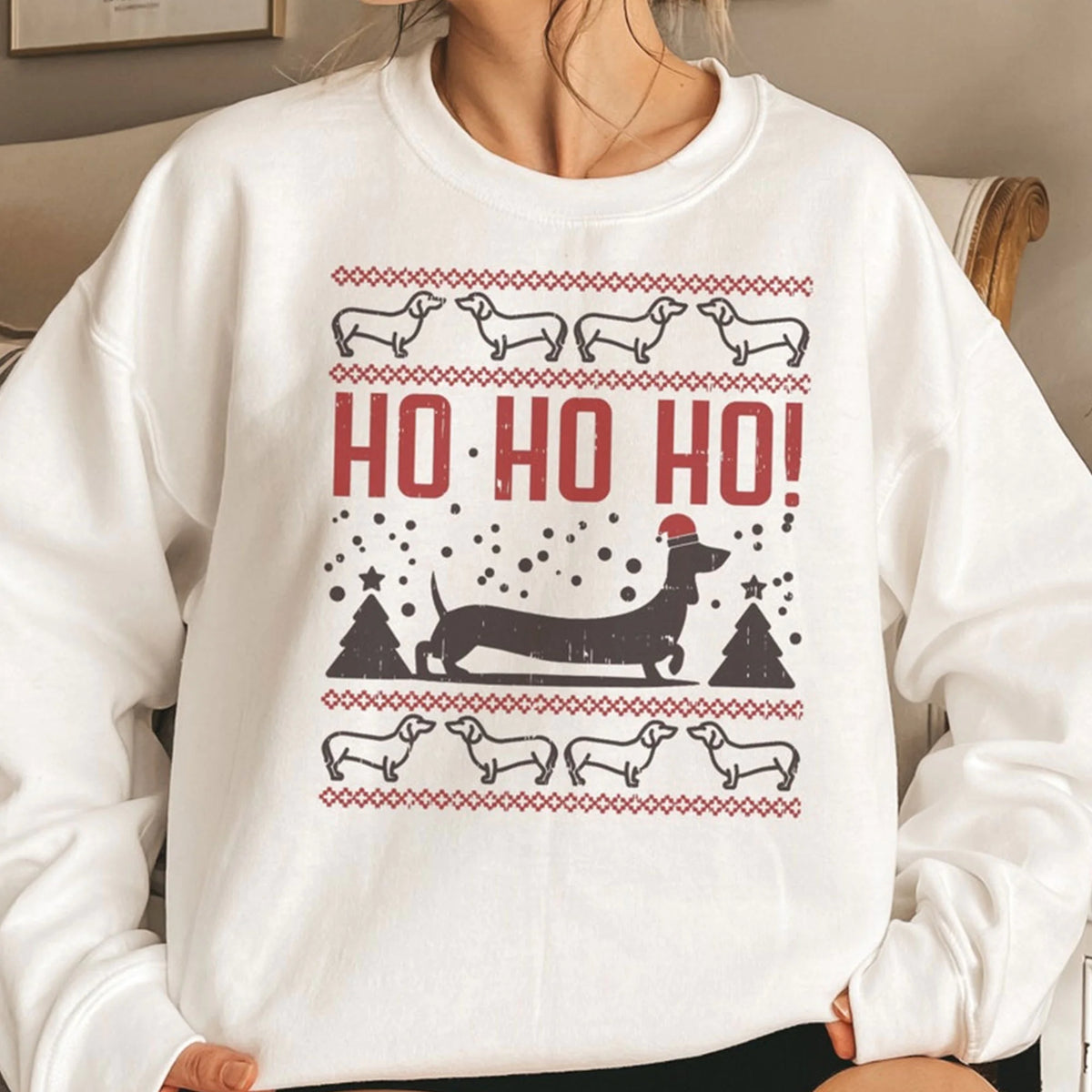 Vintage Dachshund Christmas Sweatshirt, Doxie Mom Dog Lover Holiday Gift