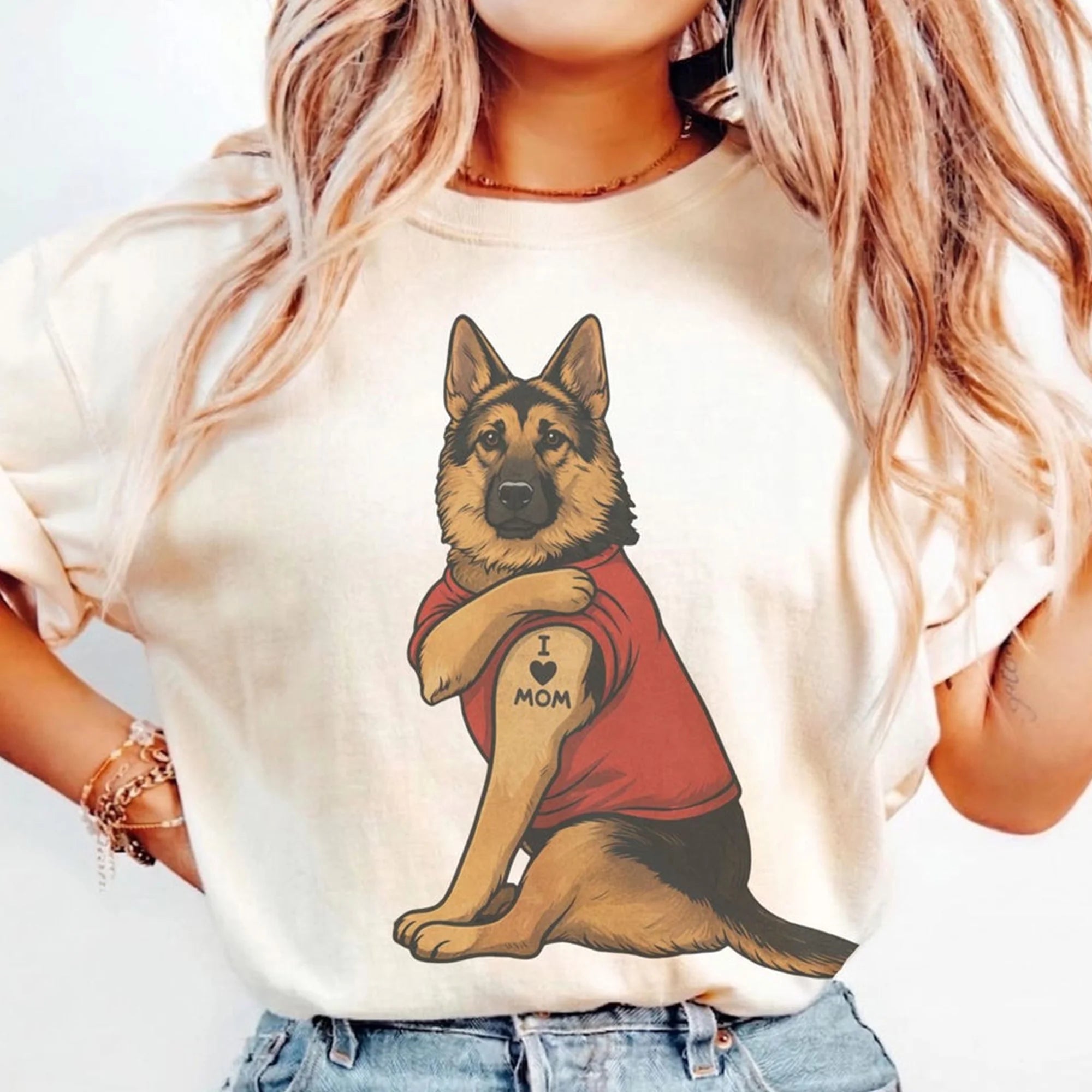 German Shepherd Tattoo Dog Shirt Retro Mom Pet Lover Tee