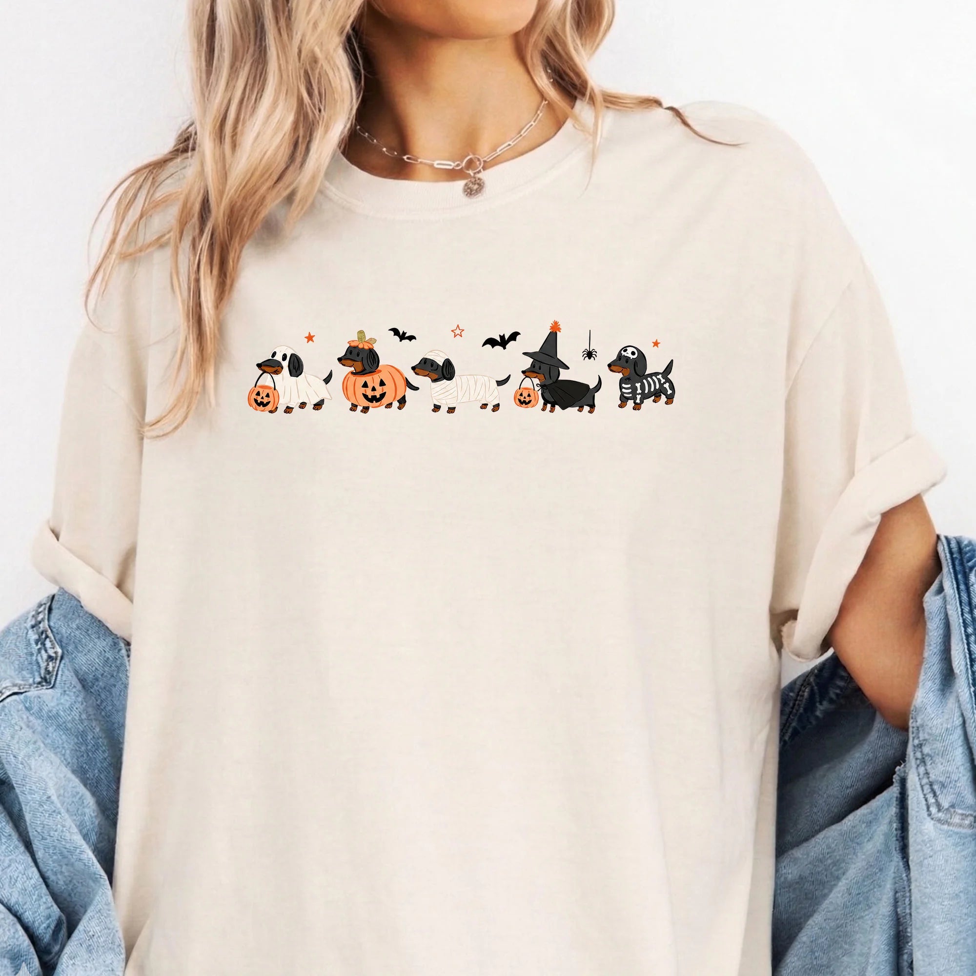 Halloween Dachshund T-Shirt, Orange Black Doxie Costume Dog Tee