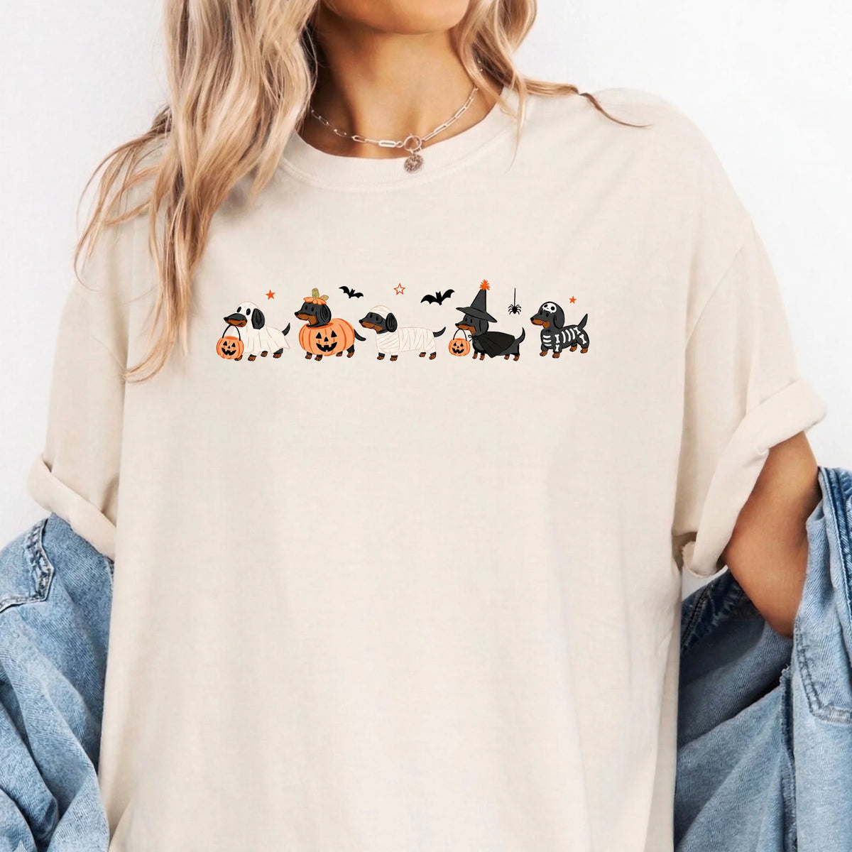 Halloween Dachshund T-Shirt, Orange Black Doxie Costume Dog Tee