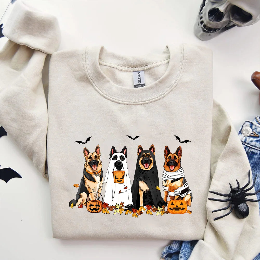 German Shepherd Ghost Dog Halloween Sweatshirt - Spooky Season Apparel