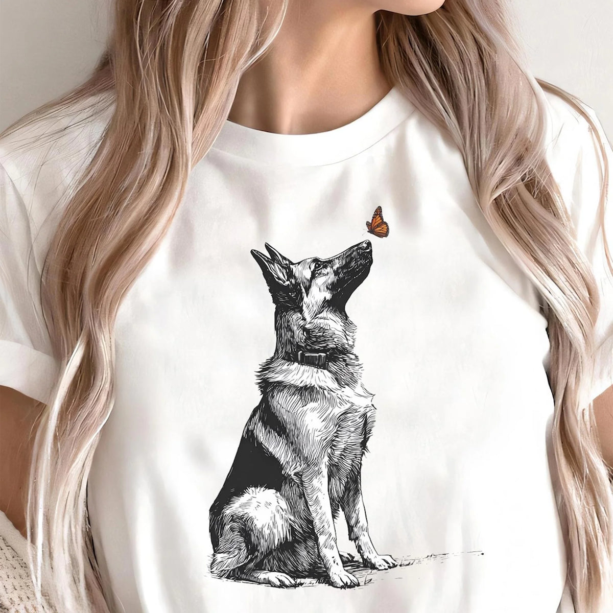 German Shepherd with Butterfly T-Shirt | Pet Owner Tee | Dog Mom Gift