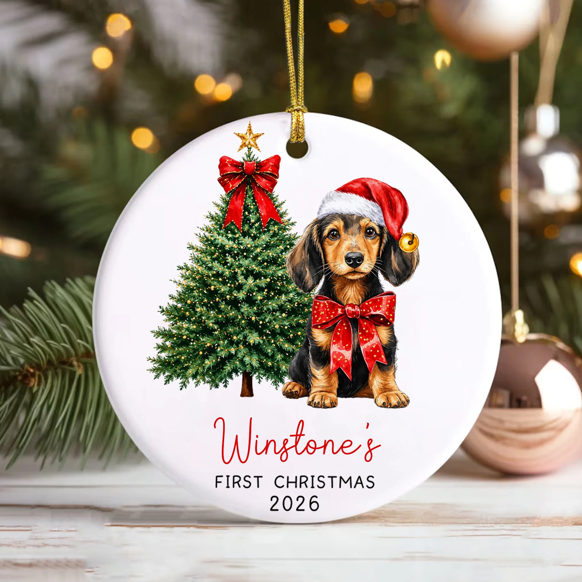 Custom Dachshund Christmas Ornament, New Puppy Doxie Mom Keepsake