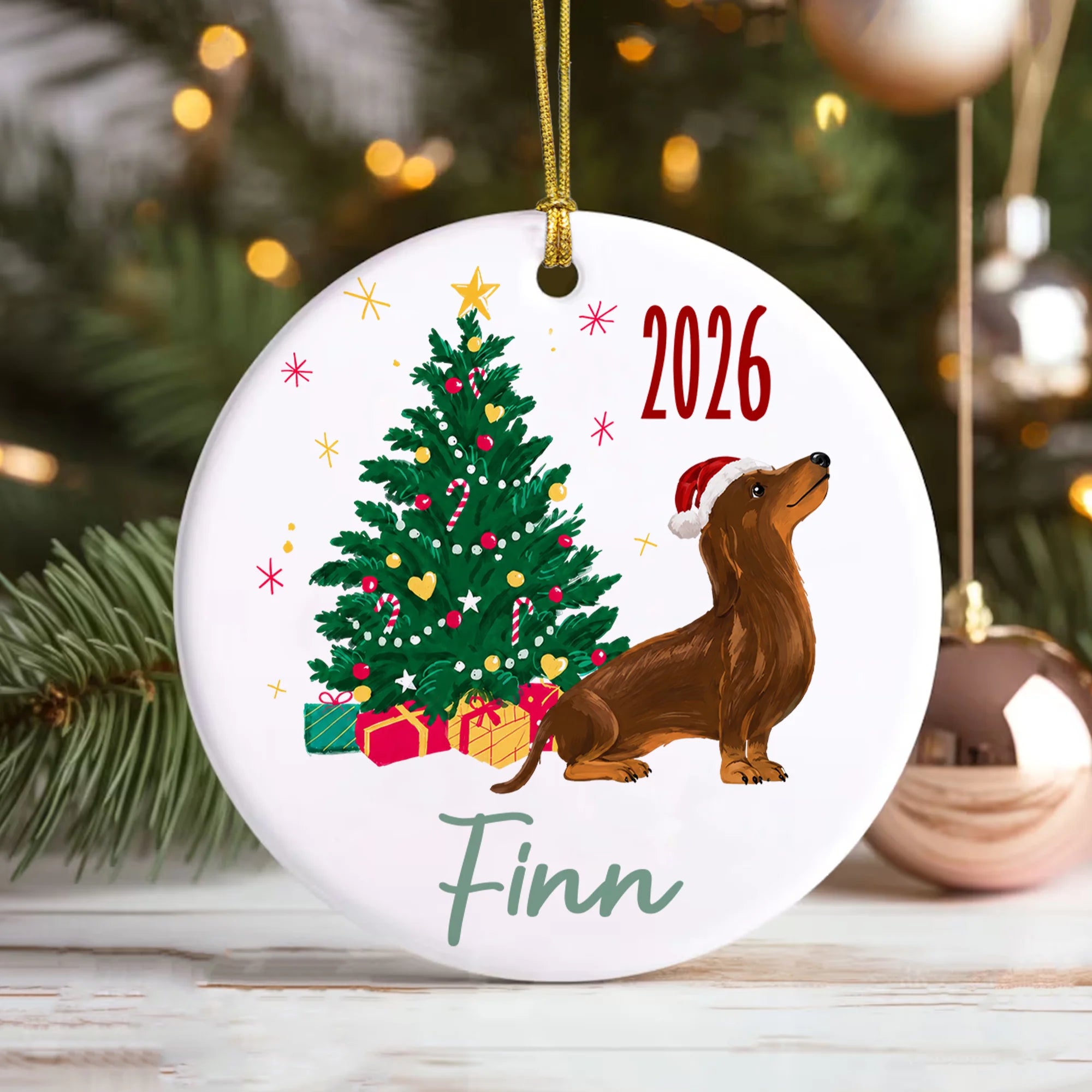Personalized Dachshund Christmas Ornament, Custom Wiener Dog Name Keepsake