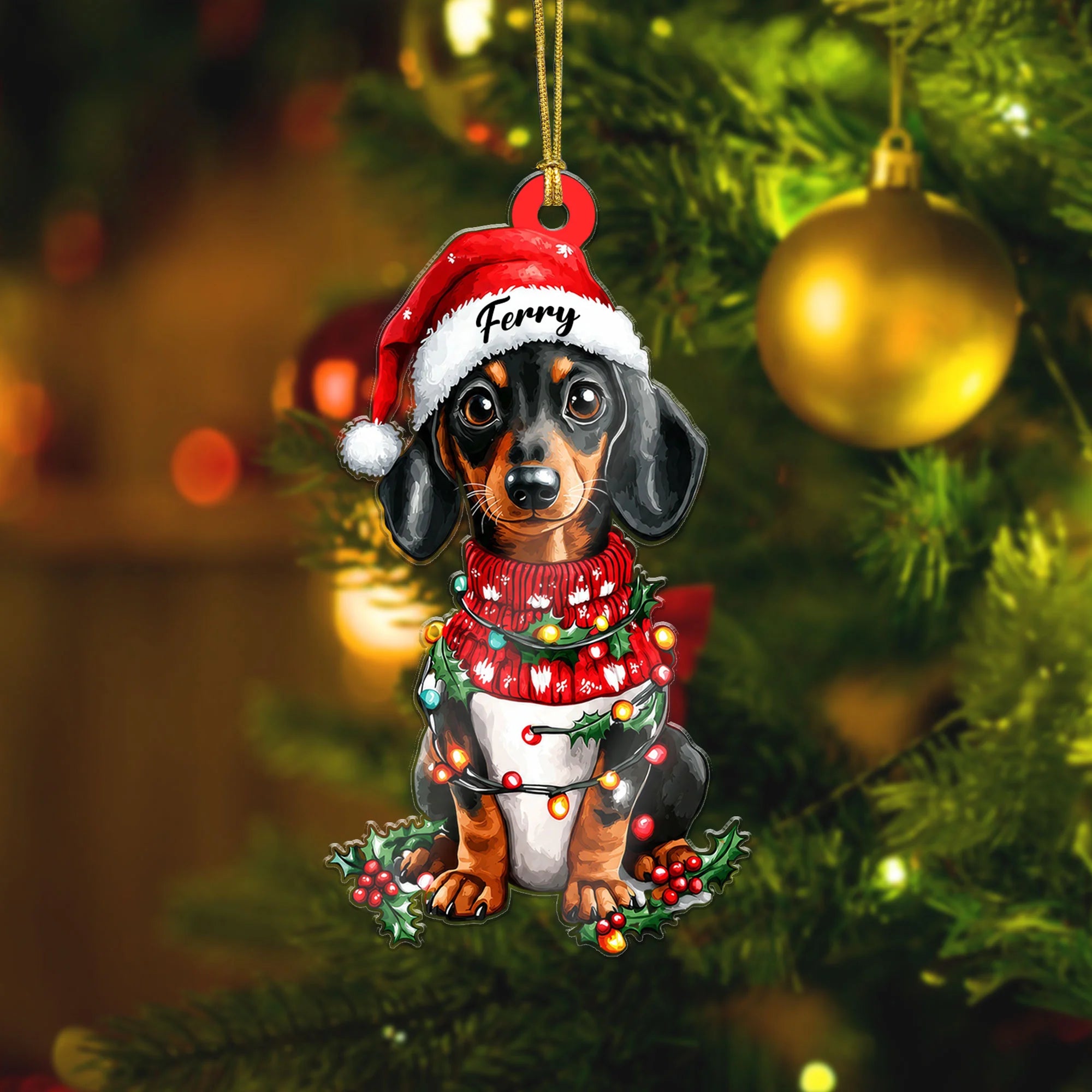 Santa Riding Boxer Dog Ornament, Custom Realistic Dog Christmas Tree Decoration copy