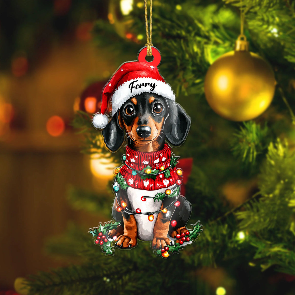 Santa Riding Boxer Dog Ornament, Custom Realistic Dog Christmas Tree Decoration copy