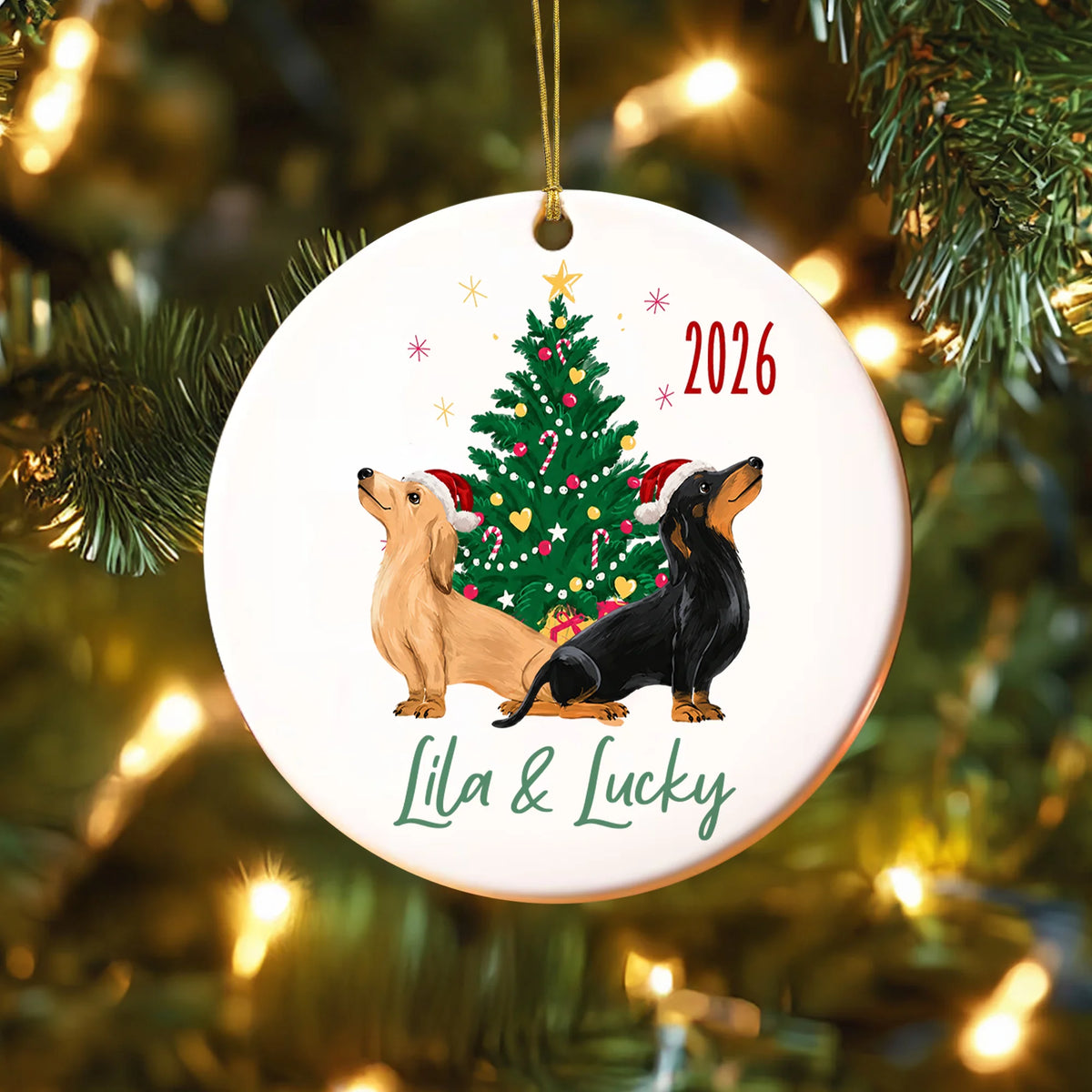 Custom Dachshund Christmas Ornament, Custom Wiener Dog Name Keepsake Gift
