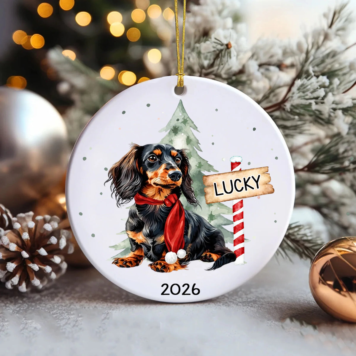 Custom Dachshund Christmas Ornament, Watercolor Wiener Dog Keepsake Gift