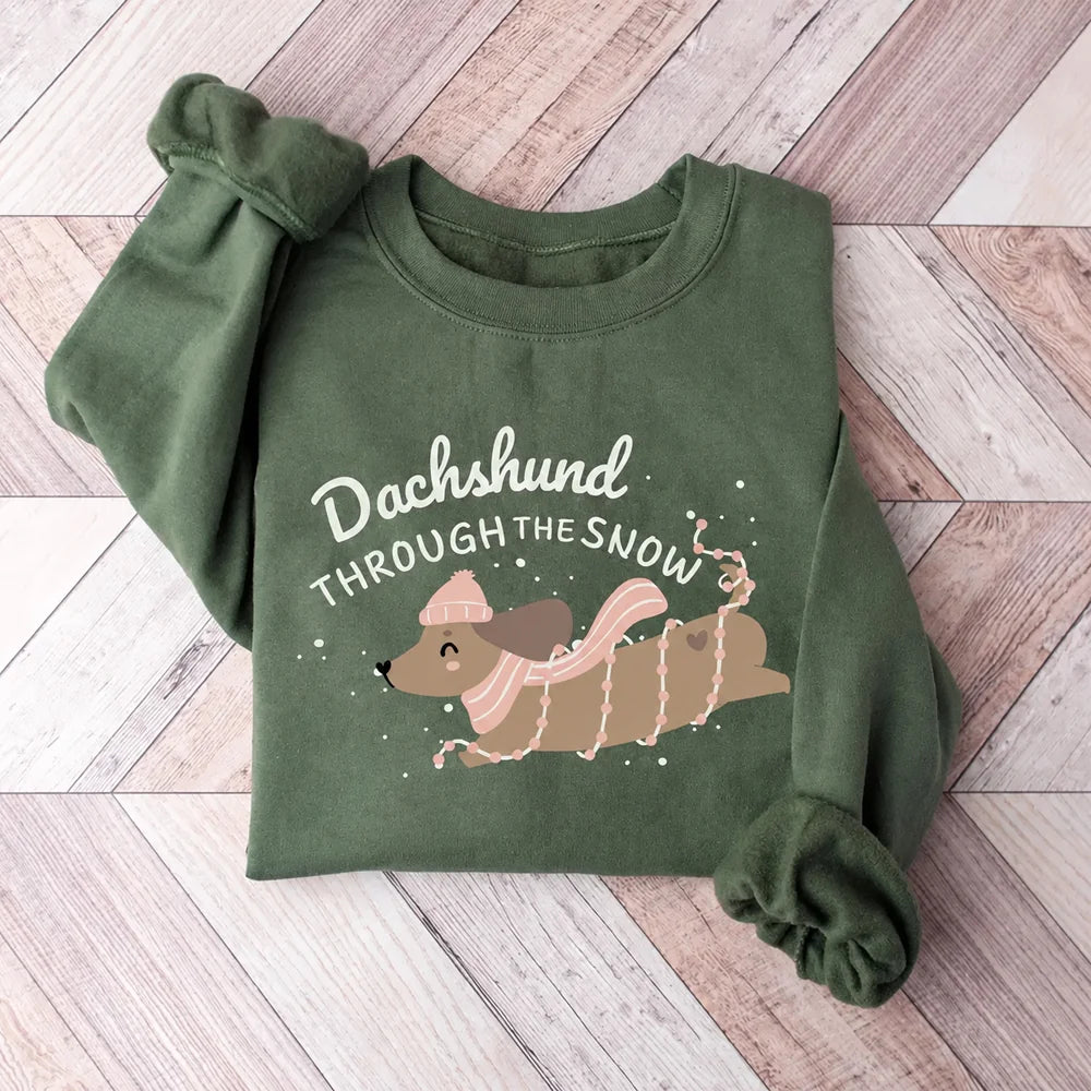 Dachshund Through The Snow Sweatshirt, Christmas Dog Mom Gift