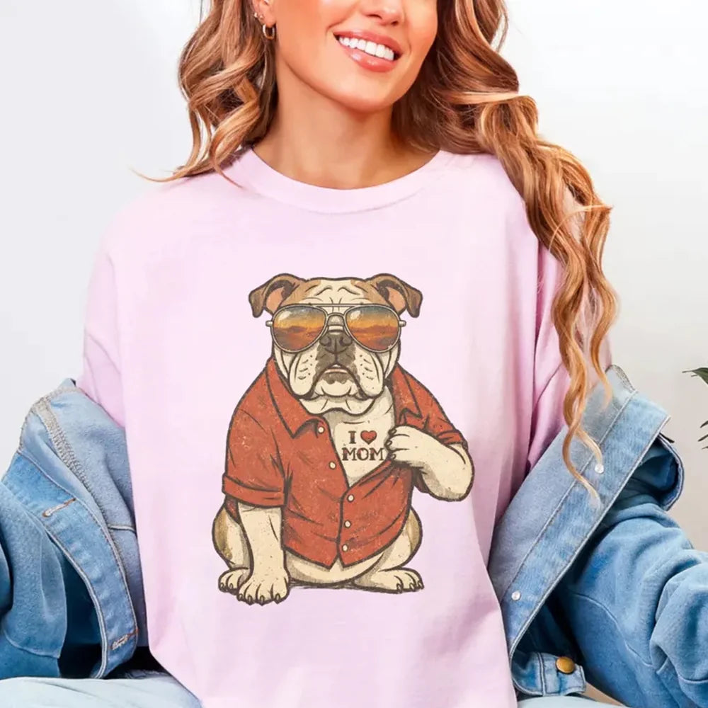 English Bulldog Mom Shirt, Retro Tattoo Dog Graphic Lover Gift