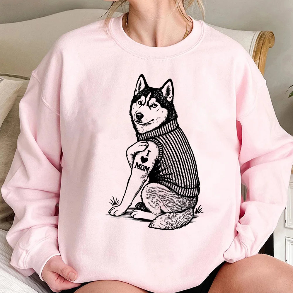 Custom Husky Mom Sweatshirt, I Love Mom Dog Lover Gift