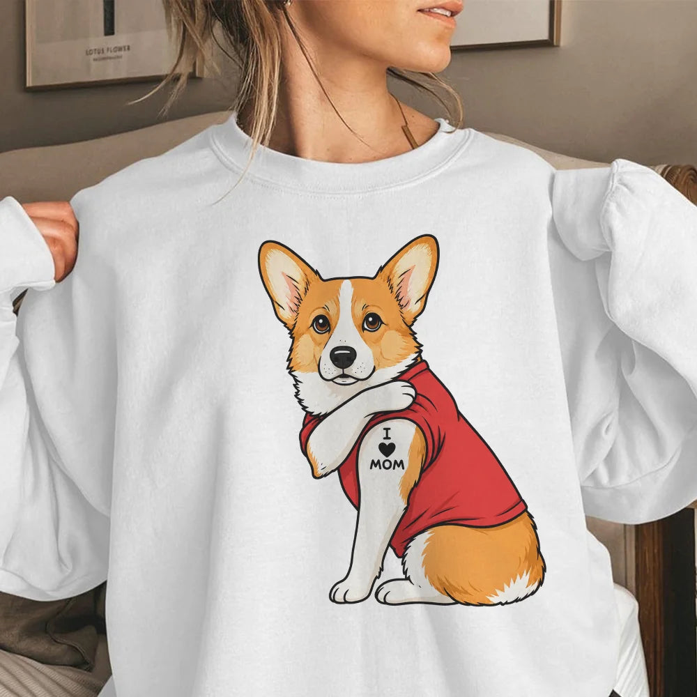 Corgi Mom Sweatshirt, Dog Tattoo Long Sleeve Corgi Lover Gift