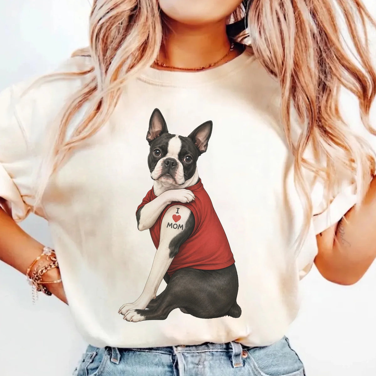 Boston Terrier Tattoo Dog Shirt Retro Mom Pet Lover Tee