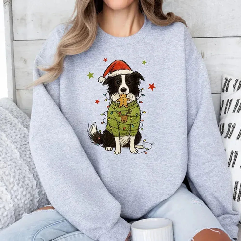 Border Collie Christmas Sweatshirt Dog Mom Holiday Gift Santa Sweater