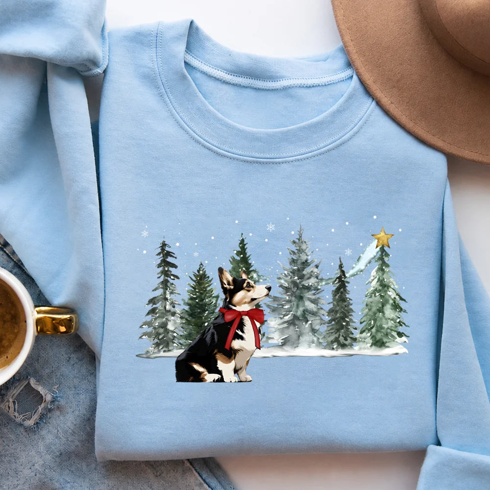 Tri Color Corgi Christmas Sweatshirt, Dog Mom Holiday Gift Sweater