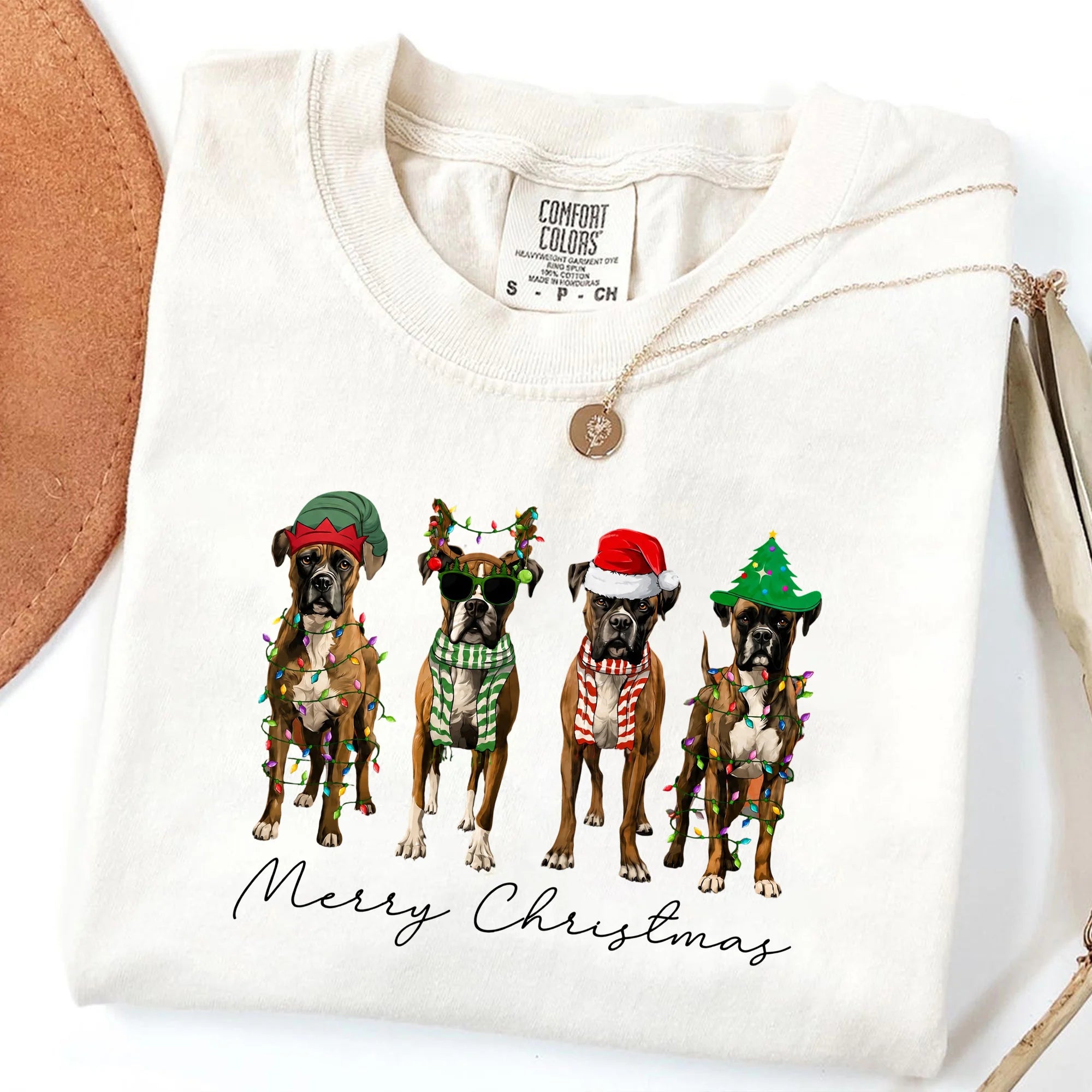 Boxer Christmas Comfort Colors Shirt Dog Mom Holiday Graphic Tee