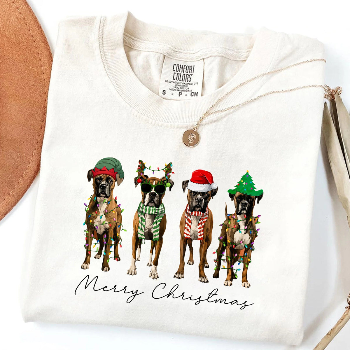 Boxer Christmas Comfort Colors Shirt Dog Mom Holiday Graphic Tee