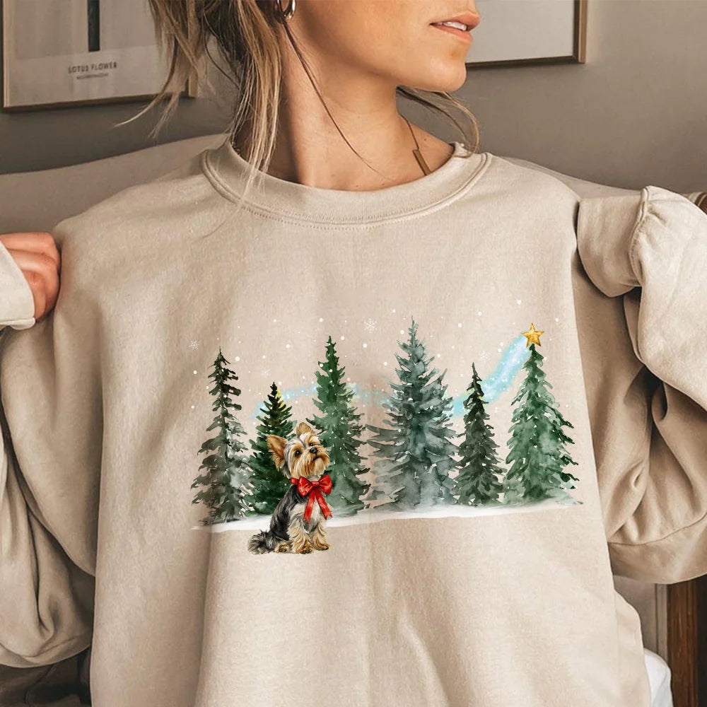 Yorkie Christmas Sweatshirt, Yorkshire Terrier Dog Mom Holiday Gift Sweater
