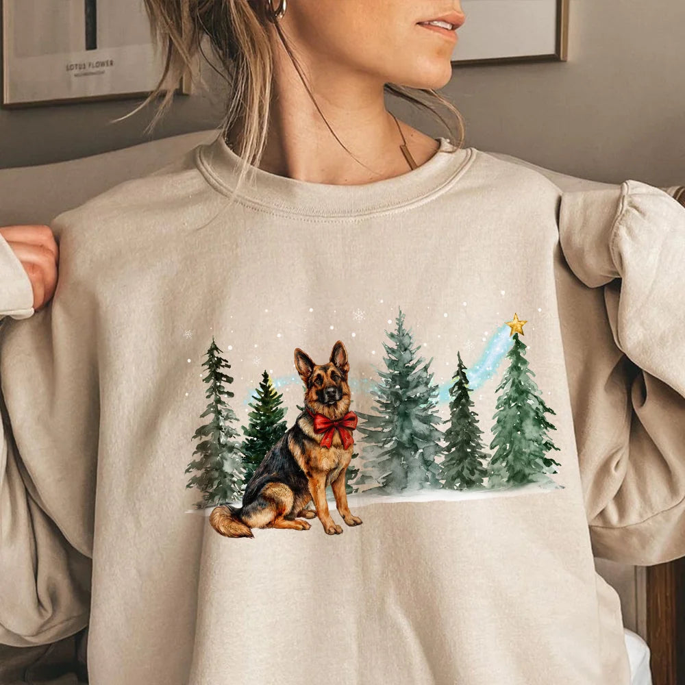 German Shepherd Christmas Shirt, Dog Mom Holiday Crewneck Pet Lover Gift