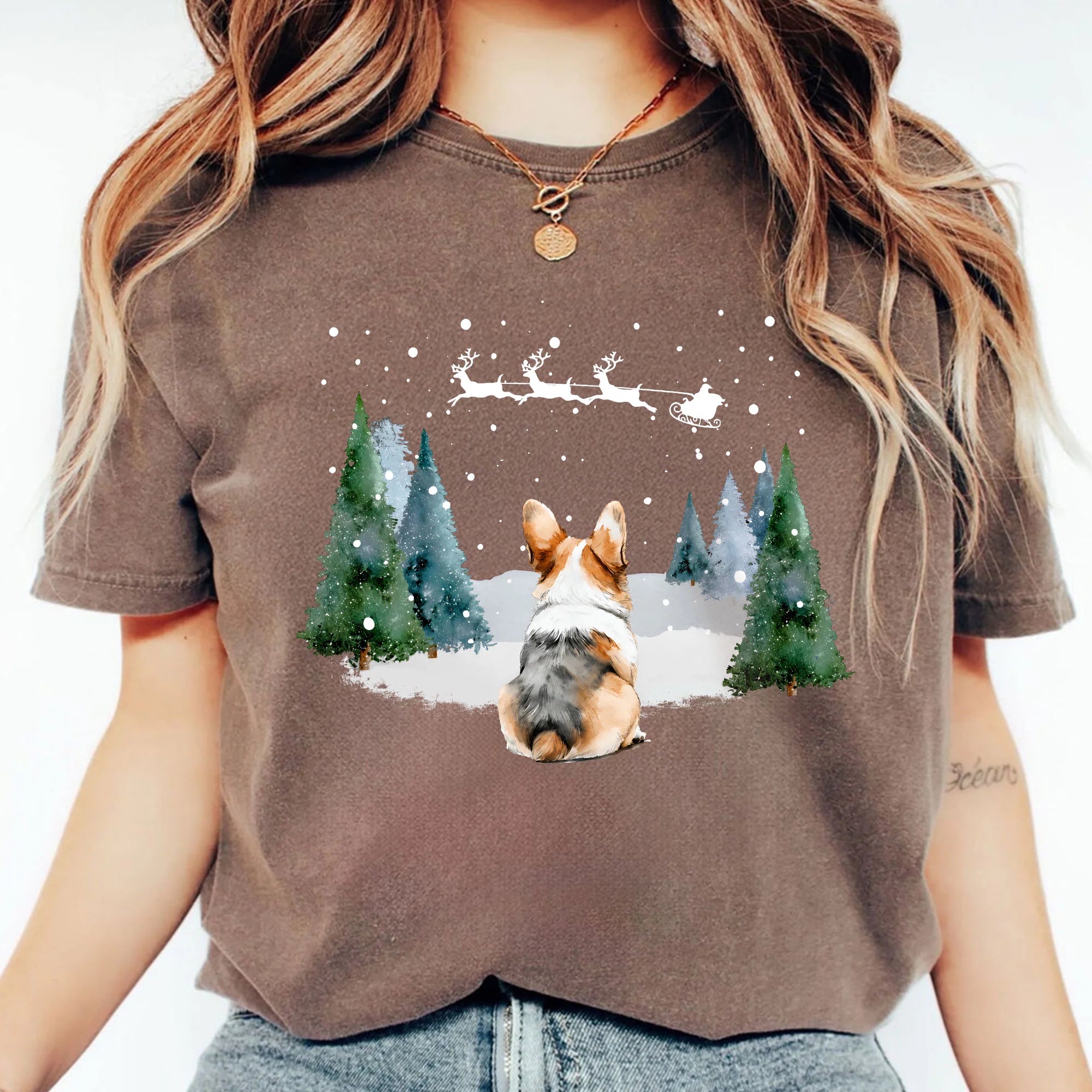 Tricolor Corgi Christmas Shirt, Santa Dog Mom Holiday Gift Tee