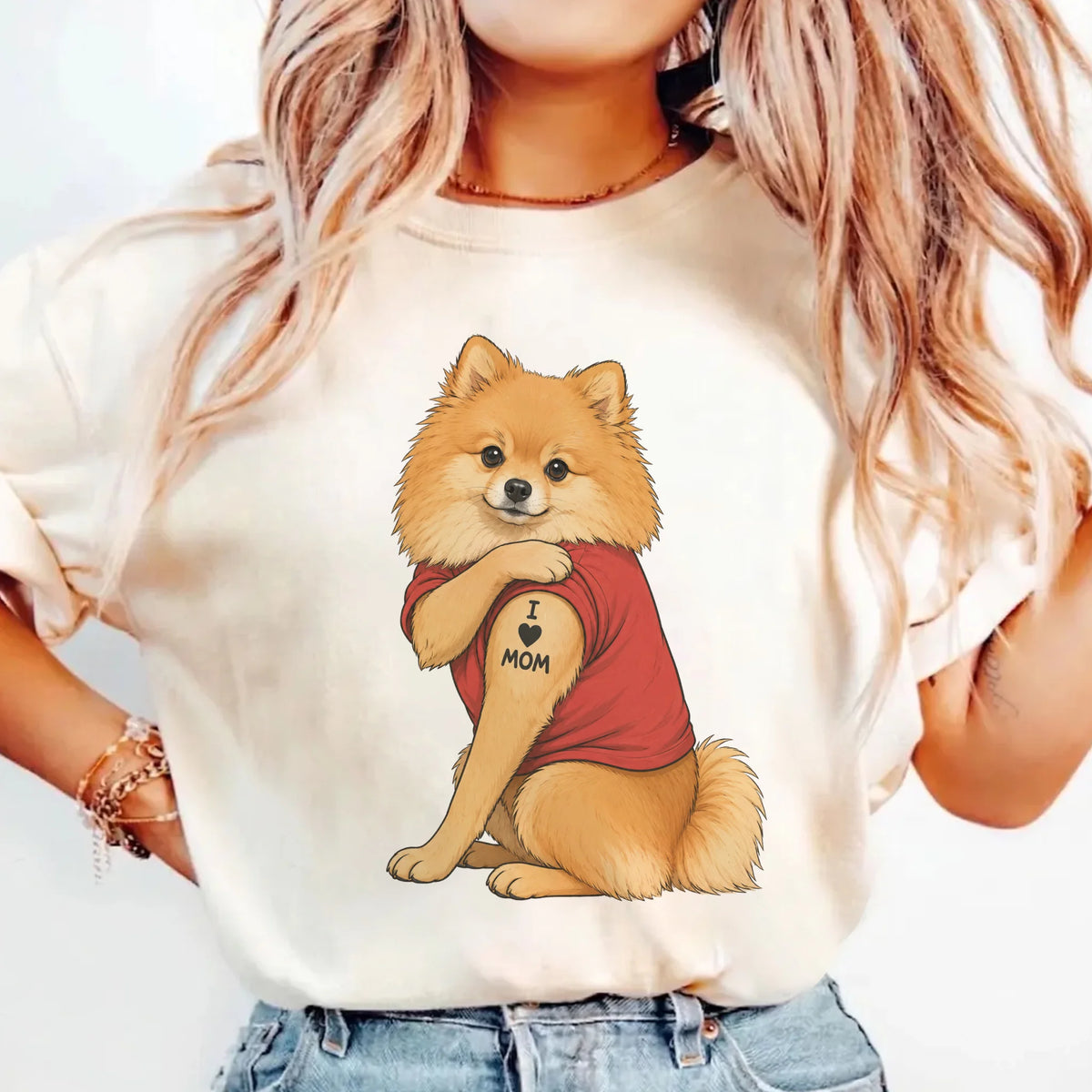 Pomeranian Tattoo Dog Shirt Retro Mom Pet Lover Tee