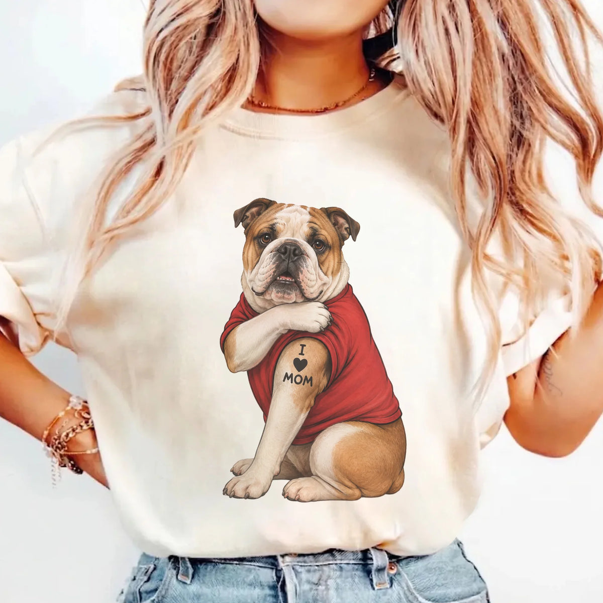 Bulldog Tattoo Dog Shirt Retro Mom Pet Lover Tee