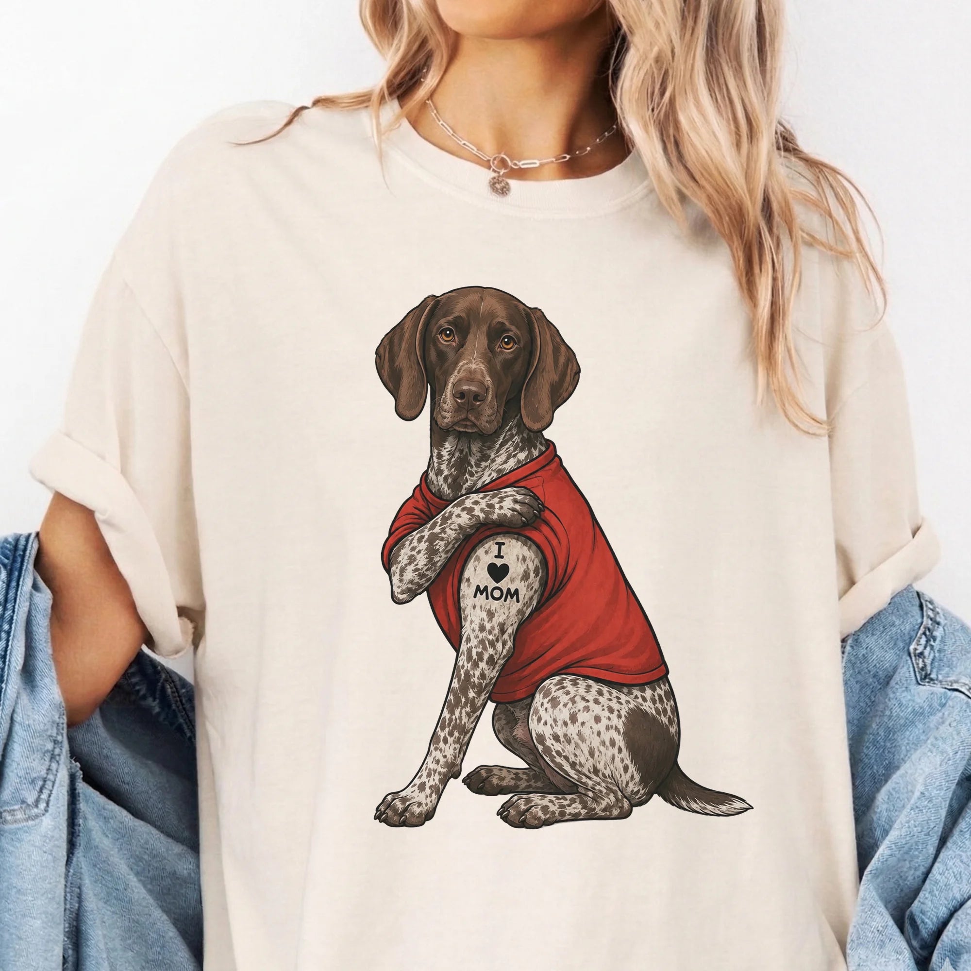 German Shorthaired Pointer Tattoo Dog Shirt Retro Mom Pet Lover Tee