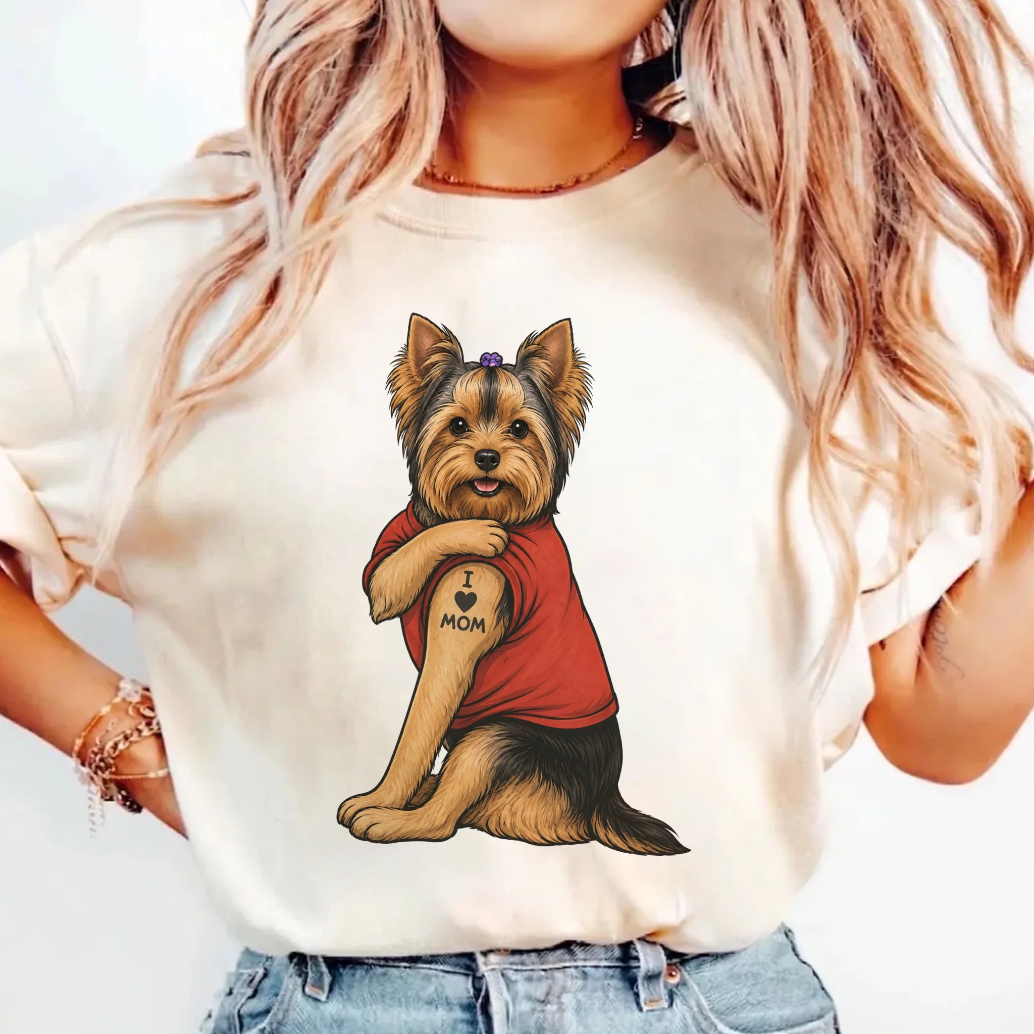 Yorkie Tattoo Dog Shirt Retro Mom Pet Lover Tee