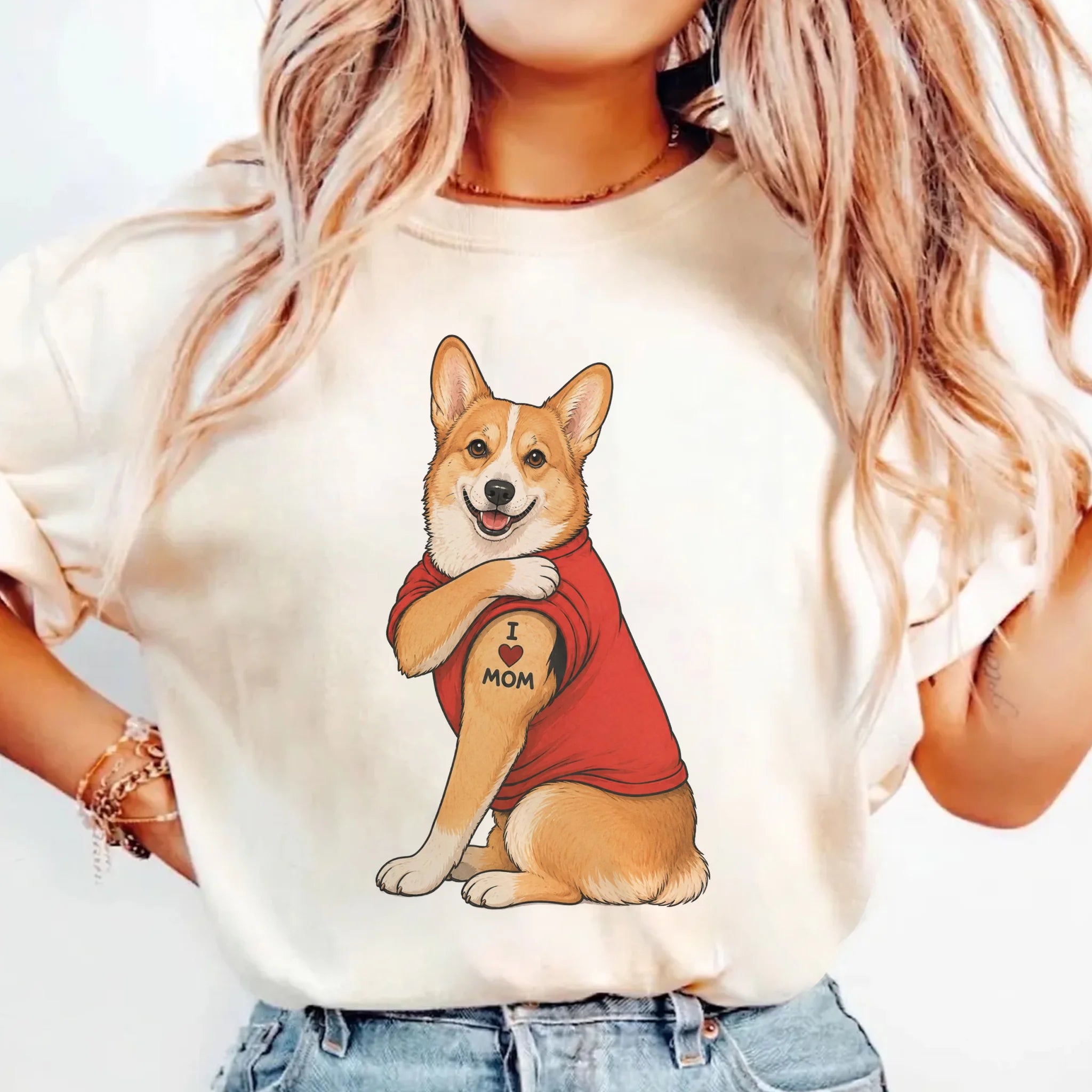 Corgi Tattoo Dog Shirt Retro Mom Pet Lover Tee