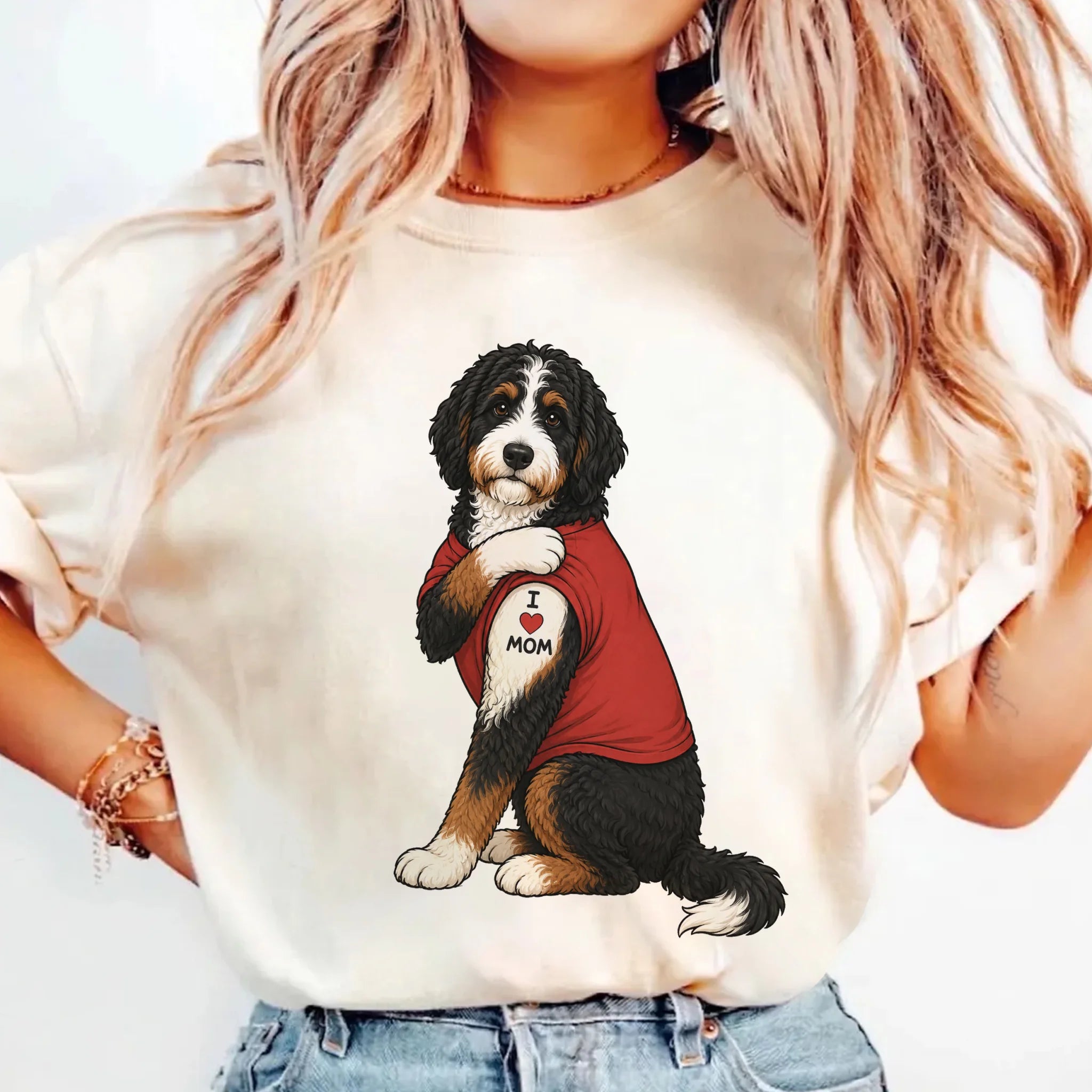 Bernedoodle Tattoo Dog Shirt Retro Mom Pet Lover Tee