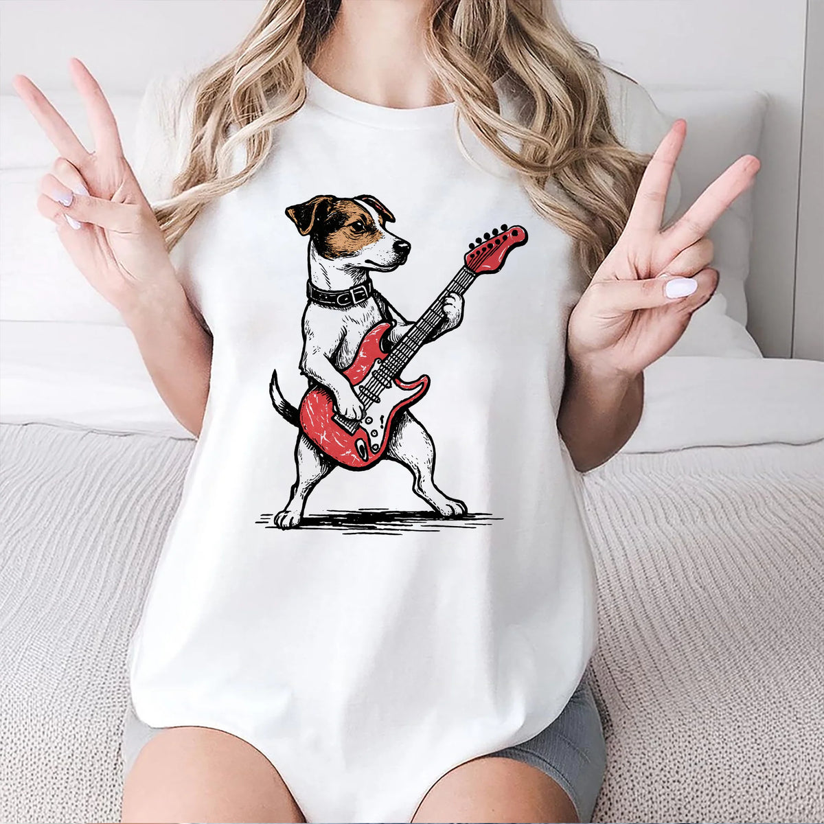 Jack Russell Terrier T-Shirt: Retro Dog Guitar Rocker Tee