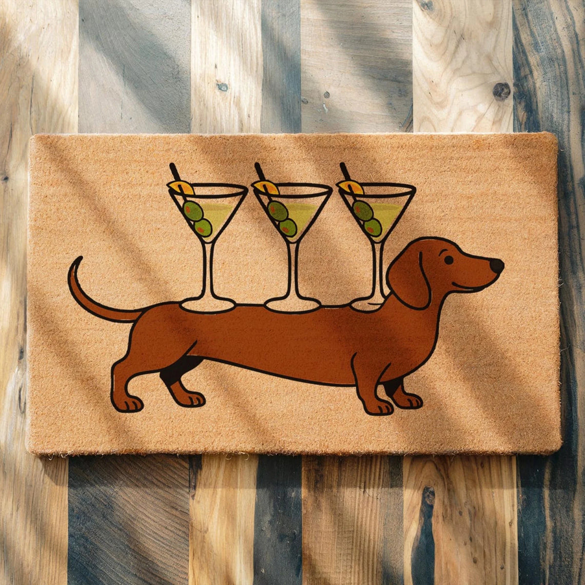 Cute Dachshund Martini Doormat, Funny Welcome Mat, Housewarming Porch Decor