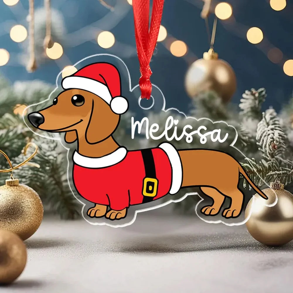 Personalized Dachshund Christmas Ornament, Custom Wiener Dog Lover Holiday Gift