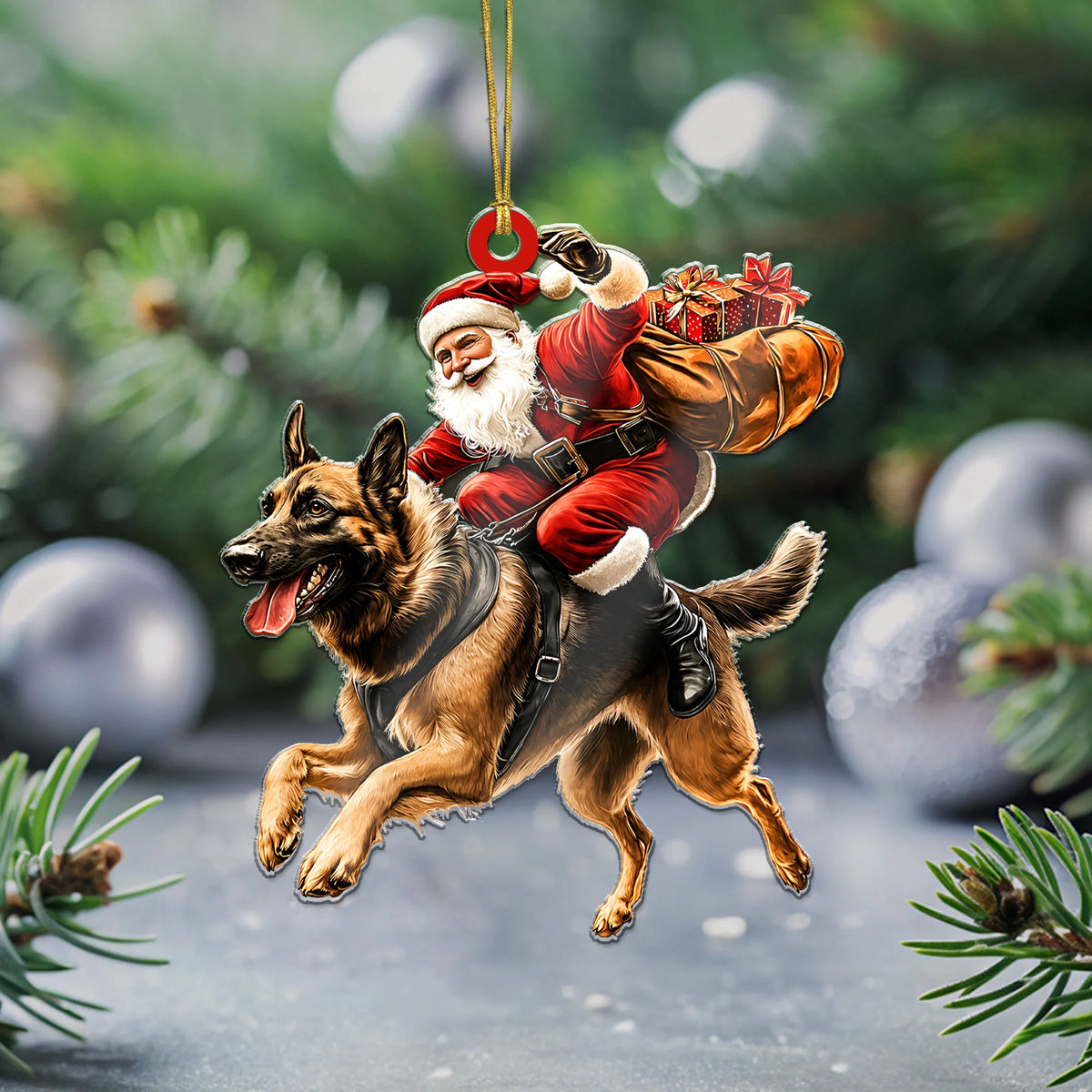 Santa German Shepherd Ornament, Christmas Dog Decoration, Pet Lover Gift