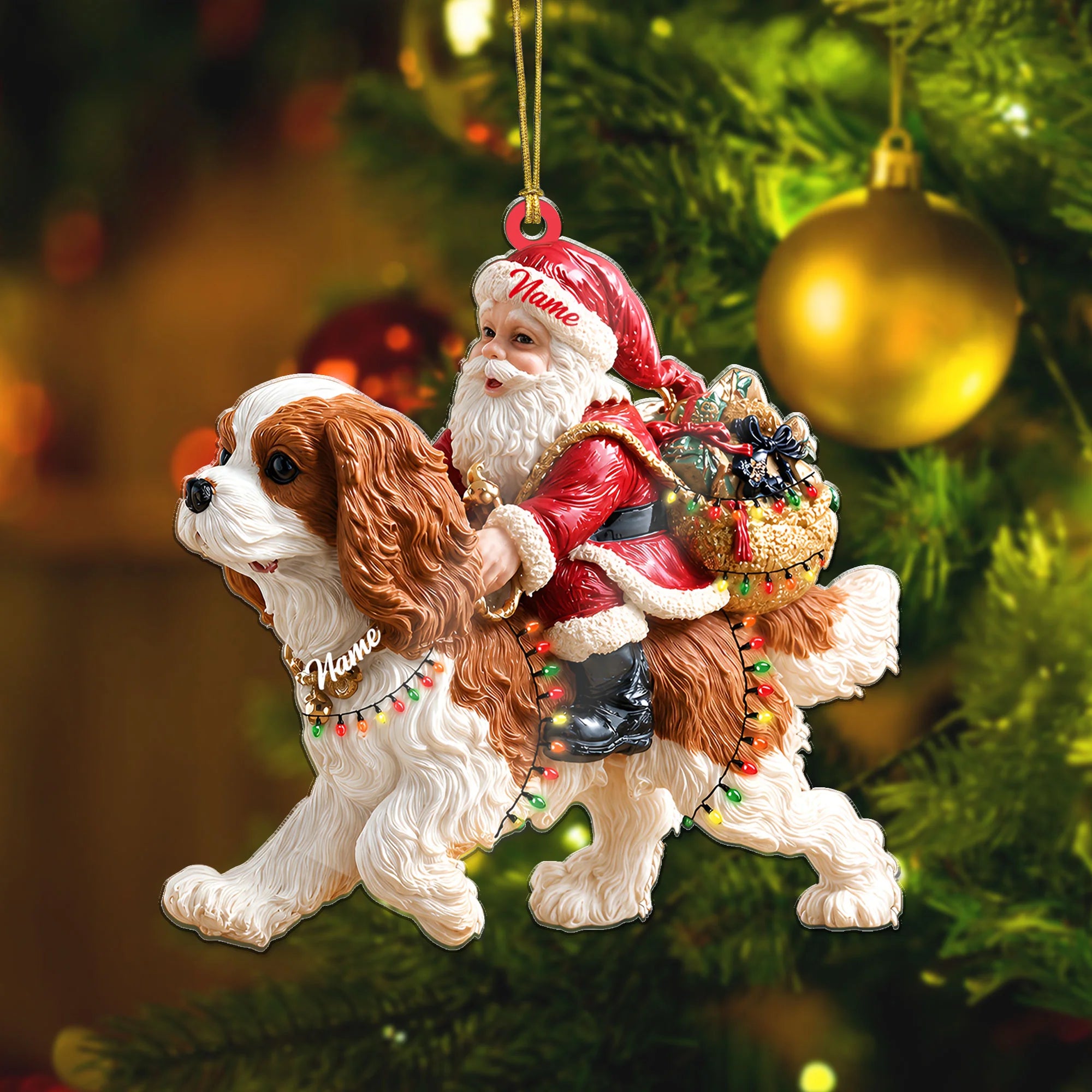 Santa Riding Cavalier King Charles Spaniel Ornament, Christmas Pet Gift