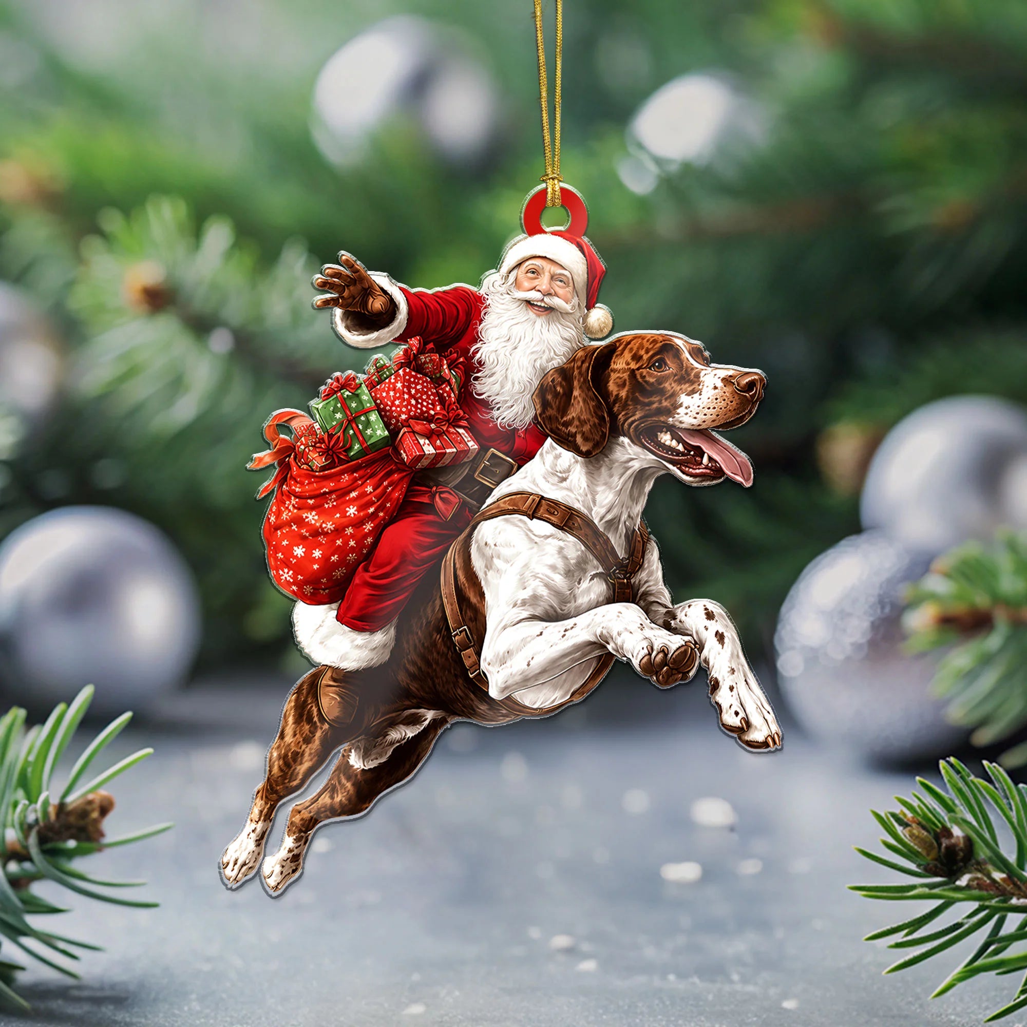 Santa German Shorthaired Pointer Ornament, Christmas Dog Decoration, Pet Lover Gift